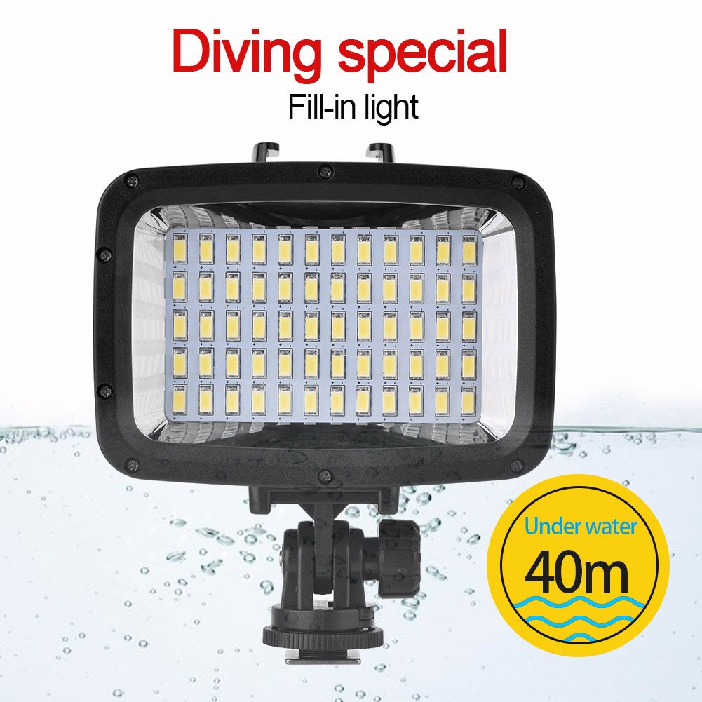 Luce della videocamera 40m / 130ft Immersione subacquea impermeabile 60pcs LED Luce video 16: 9 Lampada di riempimento per schermo largo per fotocamera e smartphone