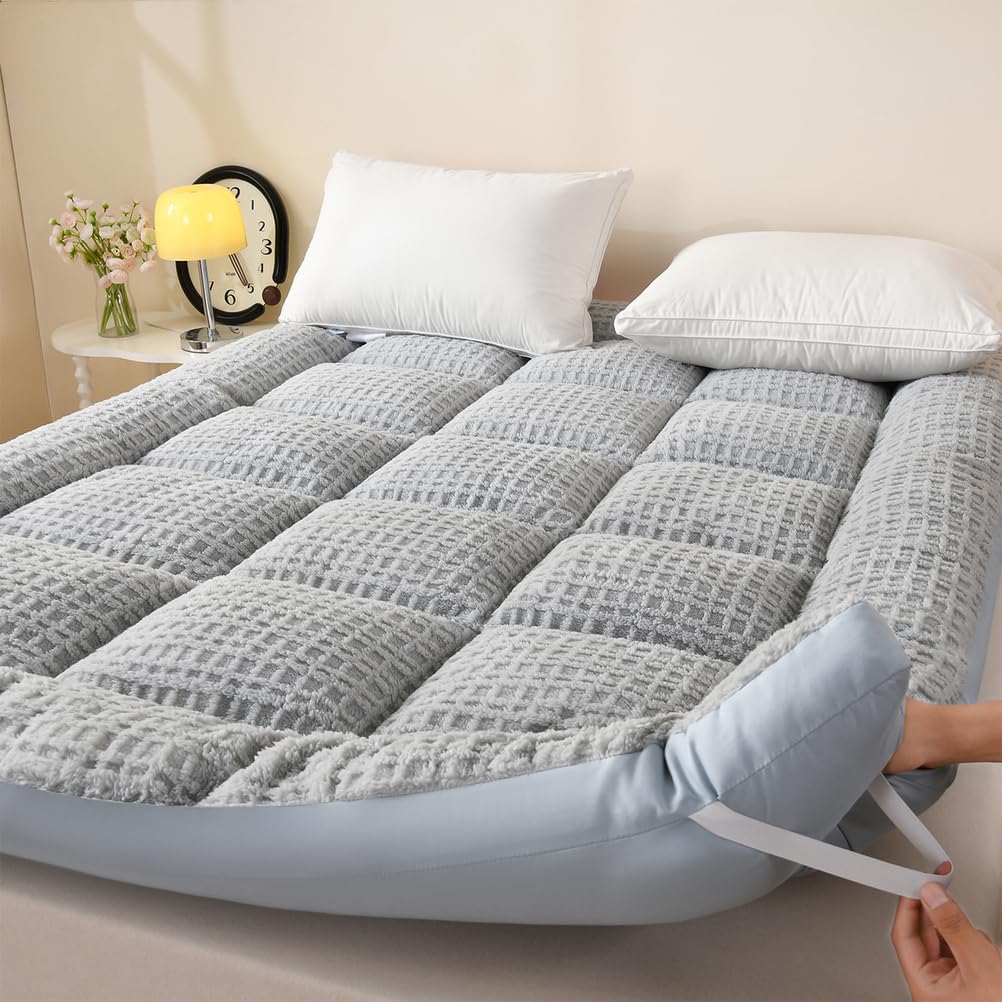 Velours Matelas de Sol Tatamis Adulte, Duveteux Matelas Futon Pliable 1 Place 2 Places, Couleur Unie Tatami Epais pour Matelas, Doux Futon Japonais avec Bande Élastique,F,120x200cm/47x79in