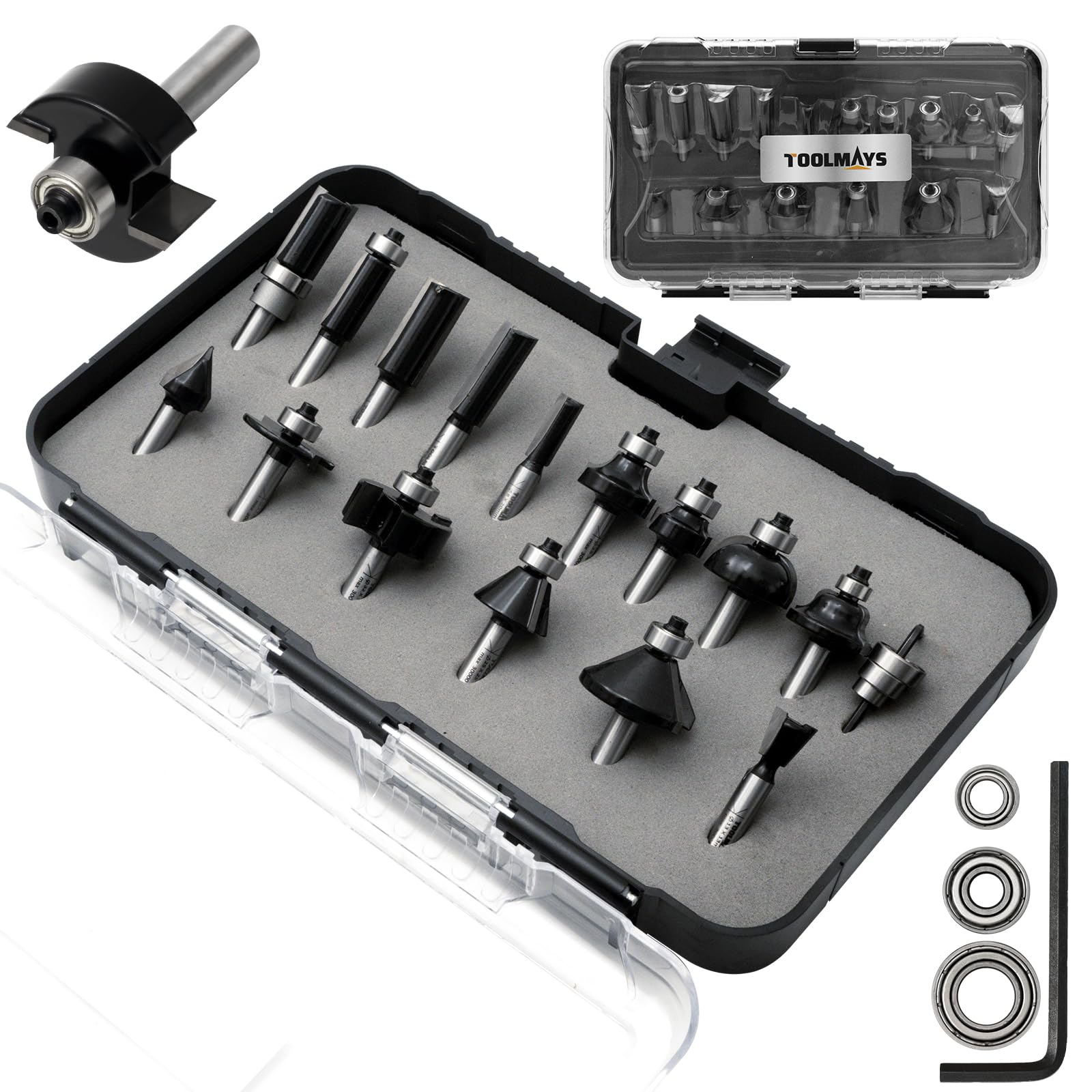 TOOLMAYS 15x Fräser set für Oberfräse, Fräser Zylindrischer