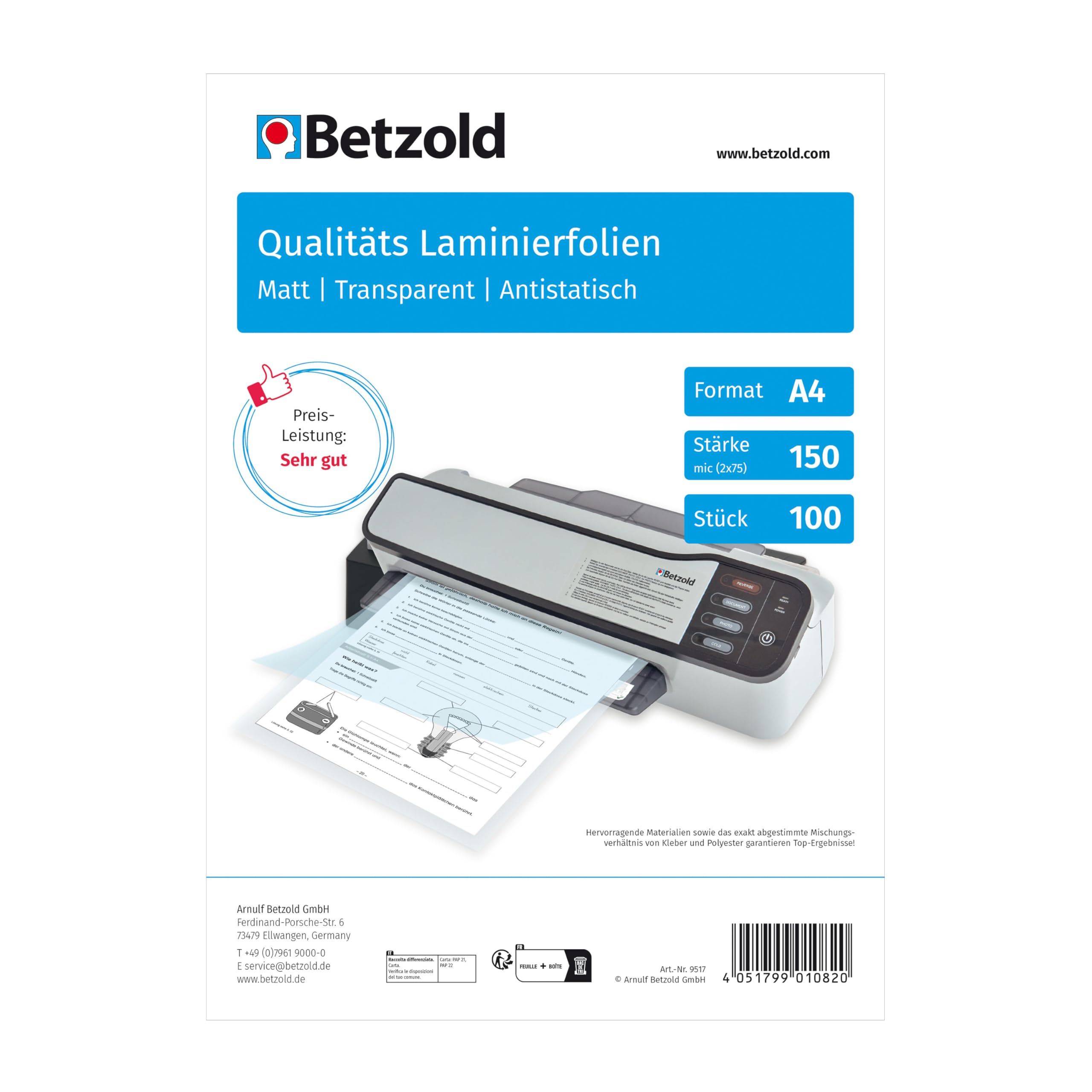 Betzold - Laminier-Folien DIN A4 100 Stück - Laminier-Taschen Folierfolien