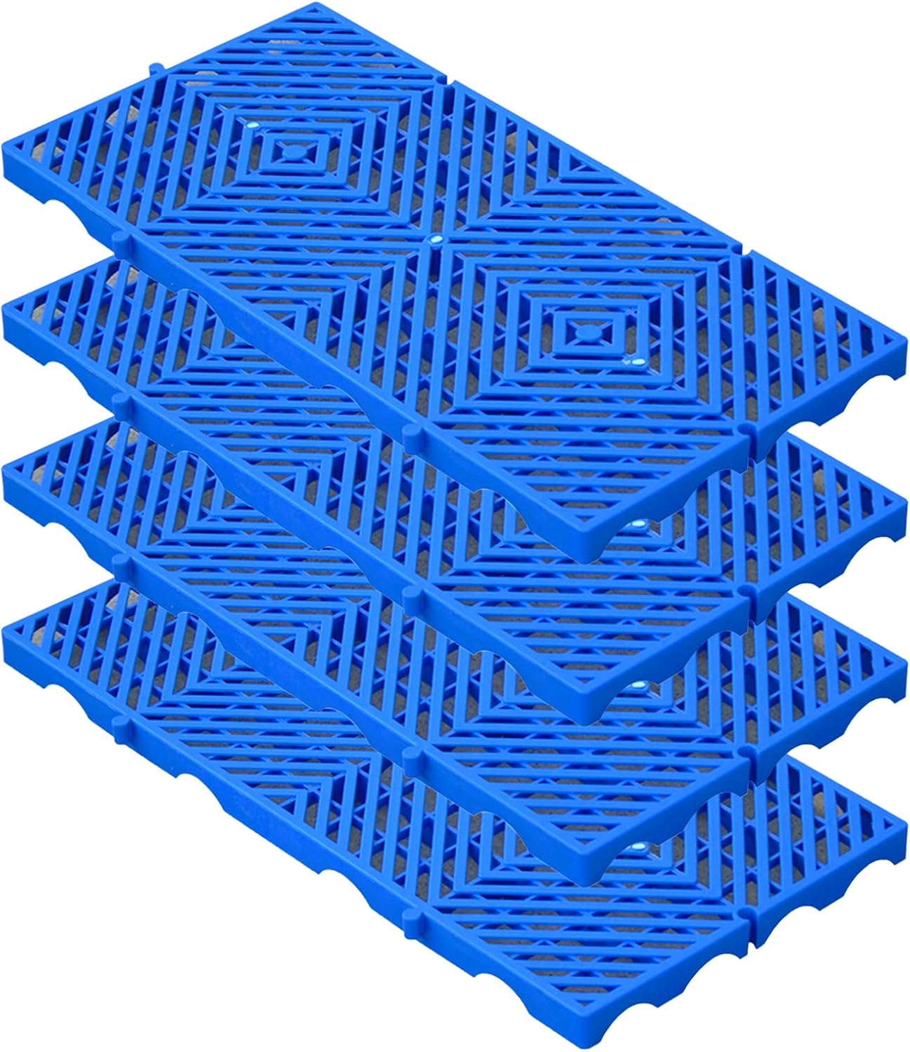 Lightweight Drainage Plastic Pallet, 4 Pcs Ventilation Floor Grid Pad, Blue Nestable Storage Article Racks, Breathable Grid Pallet for Garage Basement,Twill,11.8 * 23.6 * 1.18 in