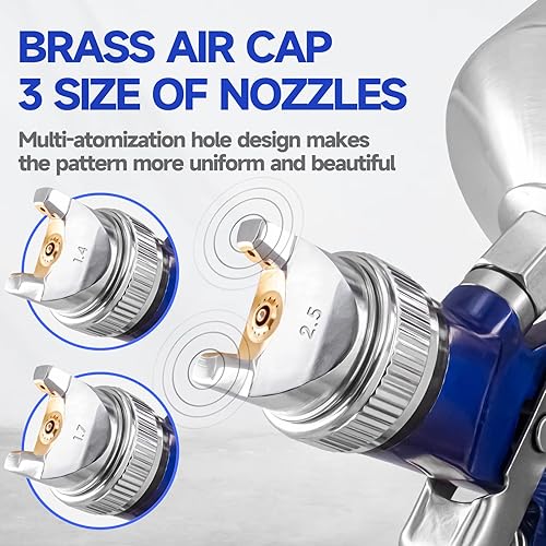 Miniatura 2 de Kit de pistola de pintura automática: pistola de pulverización de alimentación por gravedad HVLP con boquillas de 0.055 in, 0.067 in y 0.098 in,