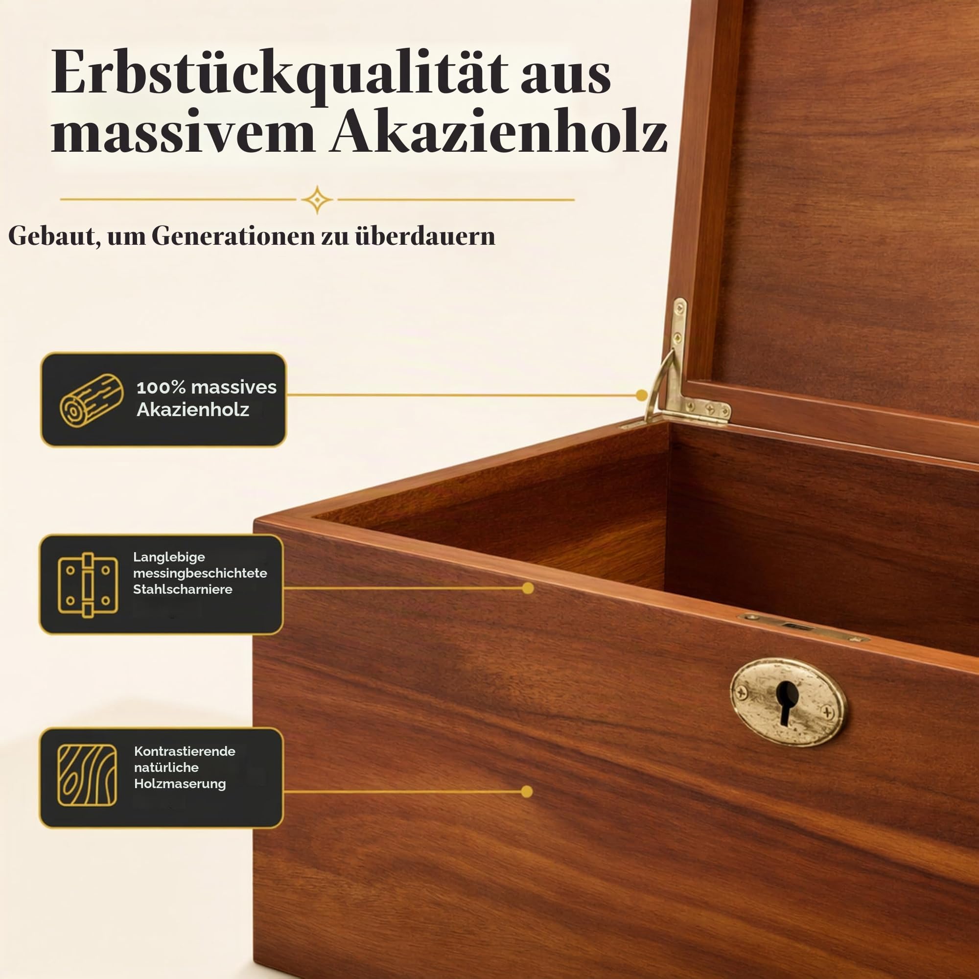 Holzkiste mit Scharnierdeckel, Aufbewahrungsbox aus Holz, Erinnerungsbox, Holzbox, große Holzbox, dekorative Box, dekorative Aufbewahrungsbox, dekorative Aufbewahrungsboxen mit Deckel, Größe 27,9 x