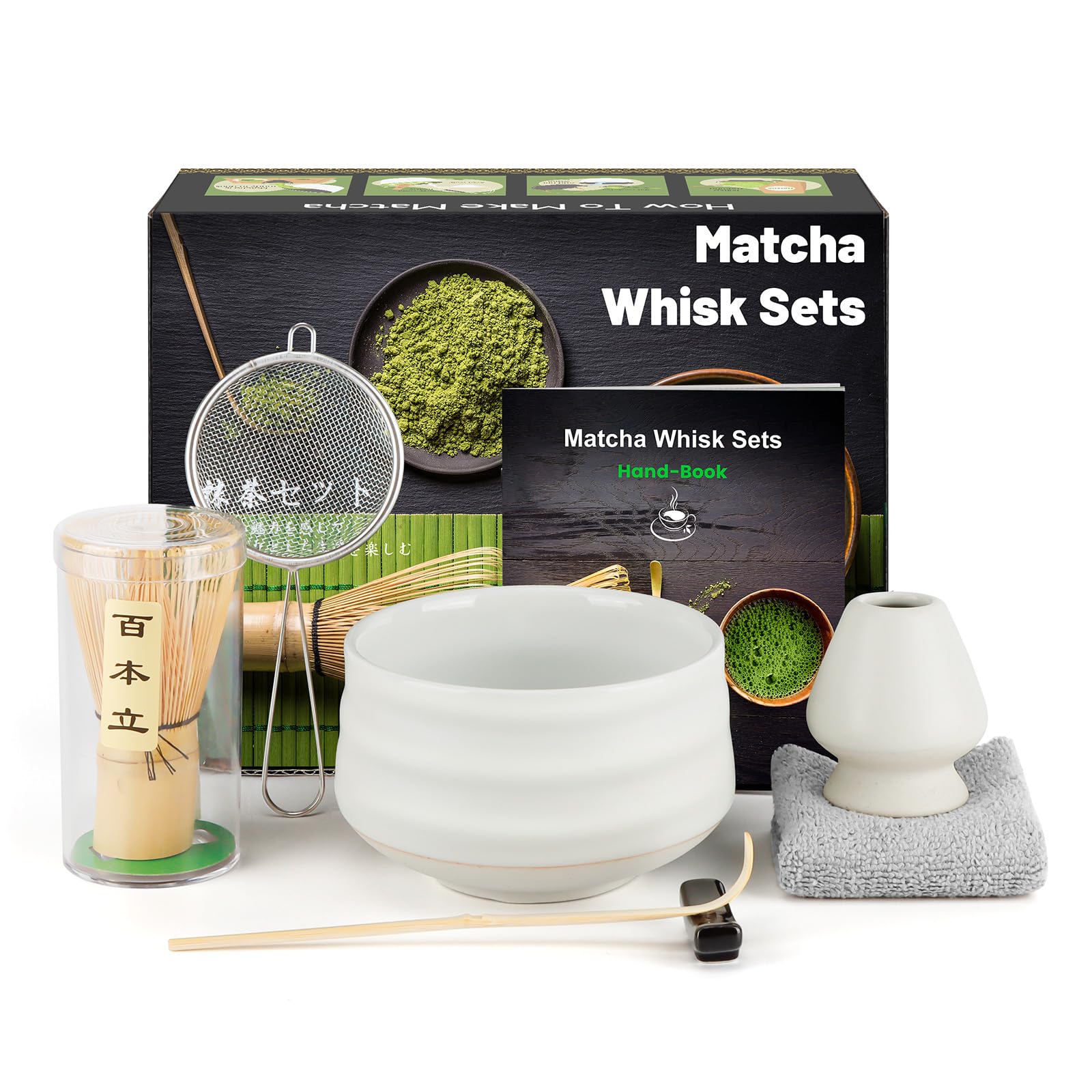 Ciotola Matcha Frusta Bambù 5 In 1 Matcha Kit Accessori Cerimonia Tè Matcha Cerimonia Giapponese Matcha Con Ciotola Matcha, Frusta Matcha In Bambù Naturale Paletta Porta Frullino Per Tradizionale Tè Cerimonia (Verde - 8