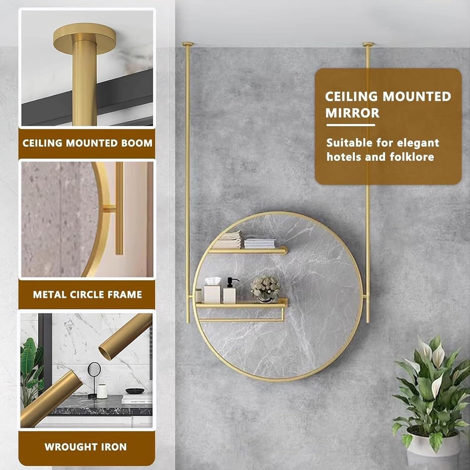 壁/天井 ミラーボールのおすすめ商品とおしゃれな実例 ｜ RoomClip（ルームクリップ） 天井の丸い鏡、ドレッシングテーブルミラー大きな丸い壁鏡が天井の吊り下げ棒、家またはホテルのバスルームの虚栄心の化粧鏡(60cm)