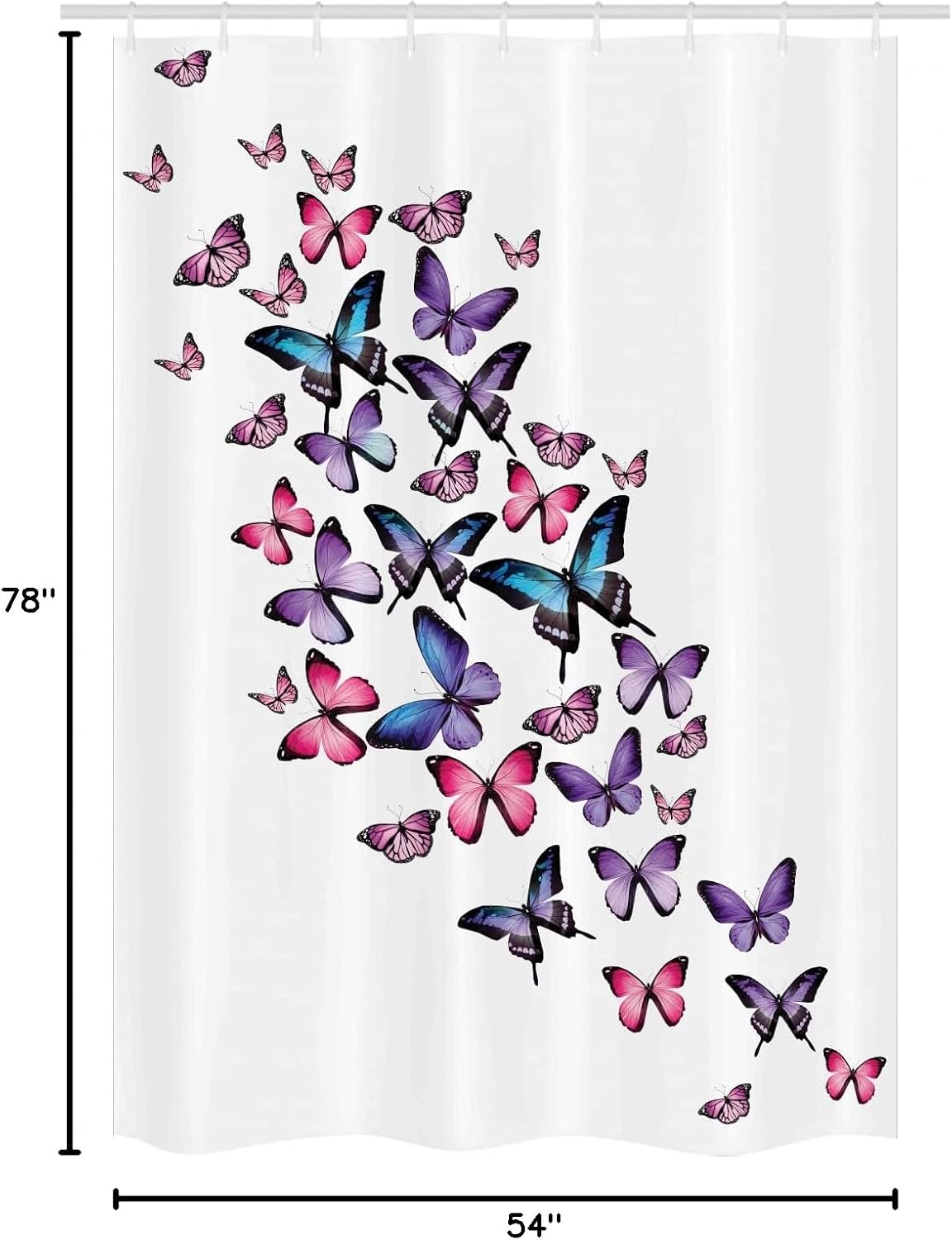 Ambesonne Butterflies Stall Shower Curtain, Various Different Wings Feminine Companionship Funny Animal Print, Fabric Bathroom Decor Set with Hooks, 54" W x 78" L, Blue Purple Pink