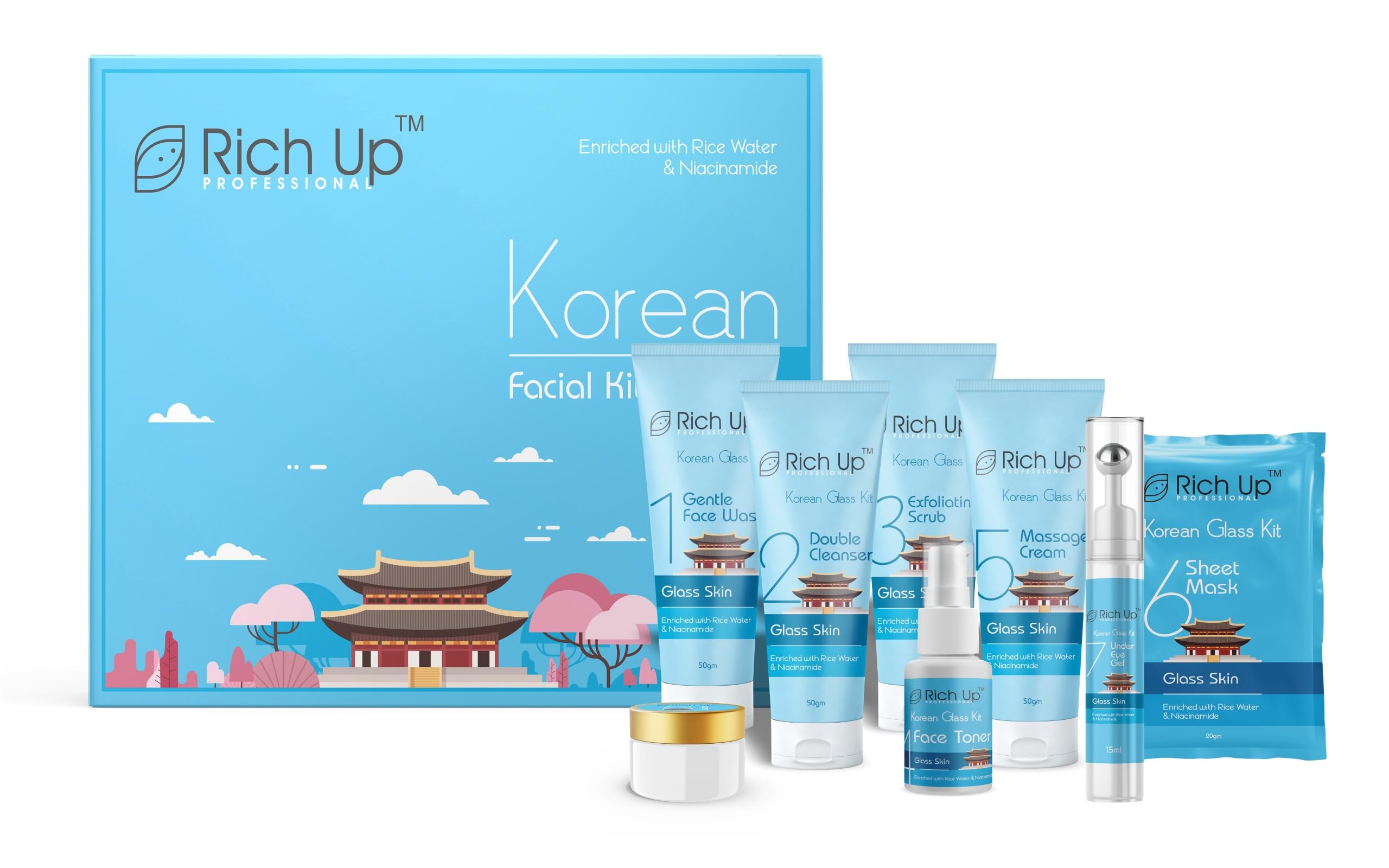 RICH UP KOREAN GLASS FACIAL KIT - 360GM (315GM + 45ML) | MULTIPLE TIMES USE WITH 8 EASY STEPS | FOR ALL SKIN TYPE | BEST FACIAL KIT FOR MEN AND WOMEN-picture-15