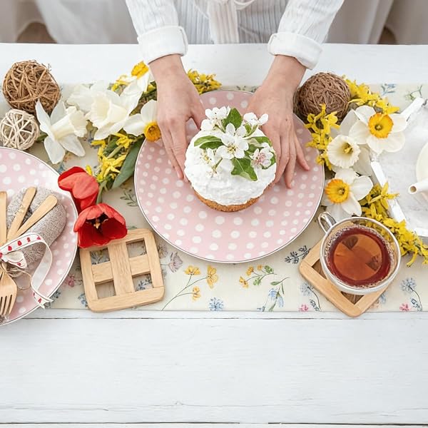 Spring Table Runner, Linen Flower Table Runner Seasonal Spring Kitchen Dining Table Decoration for Home Party Decor 40 x 180cm - 4