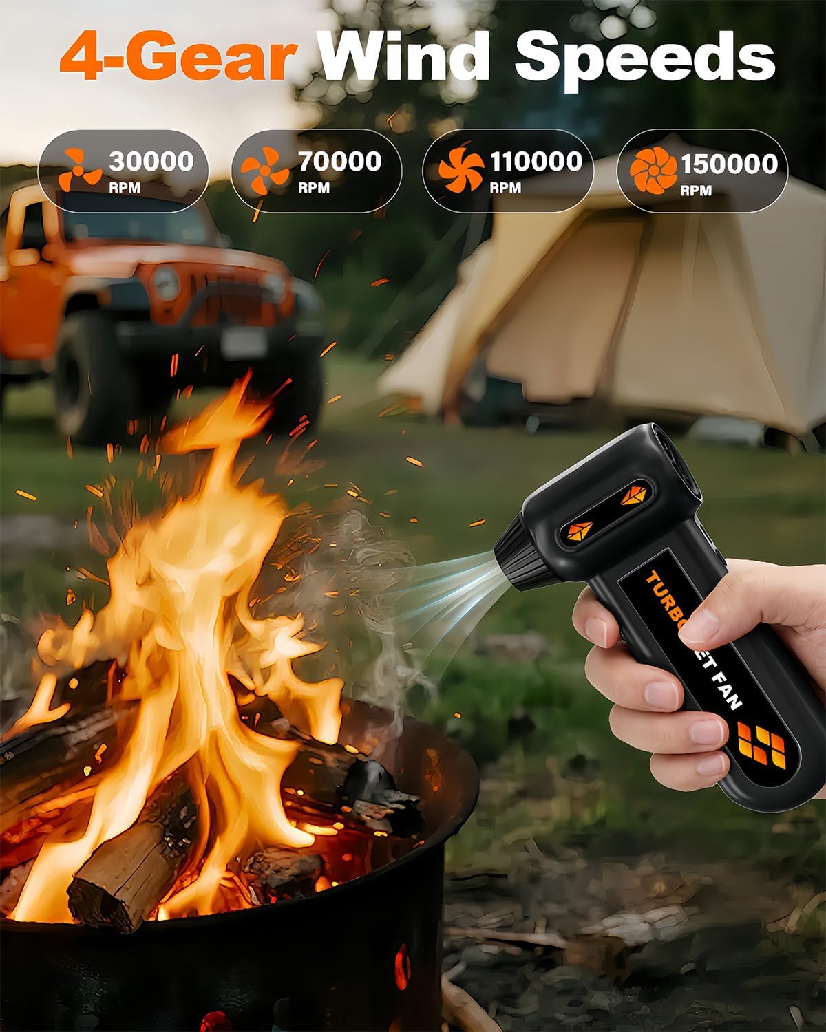 Super Powerful Compressed Air Duster, Rechargeable Duster Blower with LED Light, 4-Gear Adjustable 150000RPM Brushless Motor, Mini Blower for Computer, Keyboard, Outdoor, House and Car (Black)