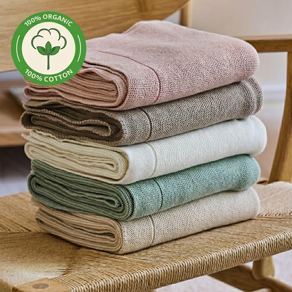 Knitted Organic Cotton Baby Blanket- Swaddle Blanket, 30" x 40" Soft Receiving Blanket for Newborn (Ultra softFog)