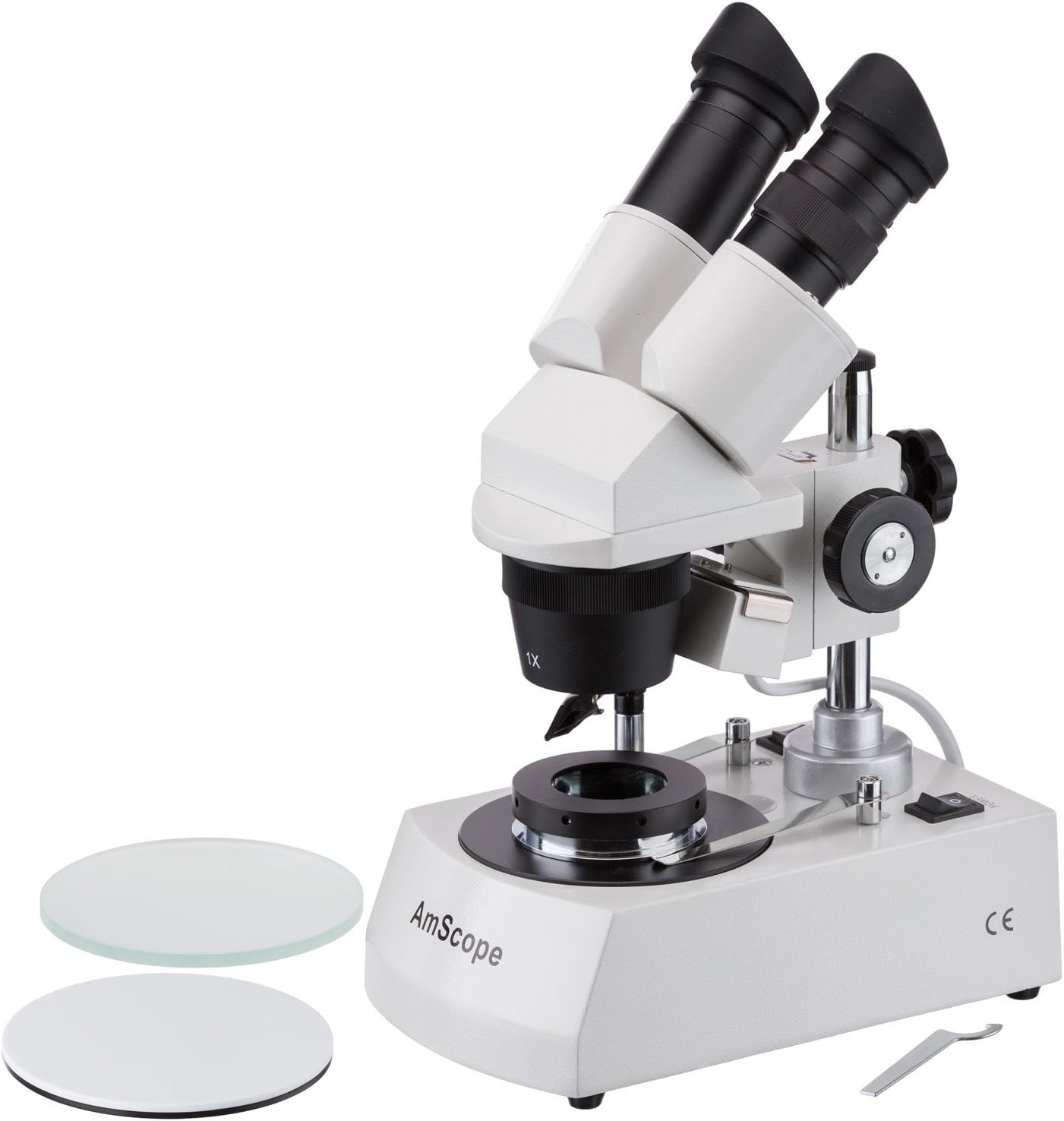 Bеѕt Dеаl AmScope SE305-P-DK Binocular Stereo Microscope, WF10x Eyepieces, 10X and 30X Magnification, 1X and 3X Objectives, Upper and Lower Halogen Lighting, Reversible Black/White Stage Plate, Arm Stand, 120V, Includes Darkfield Condenser