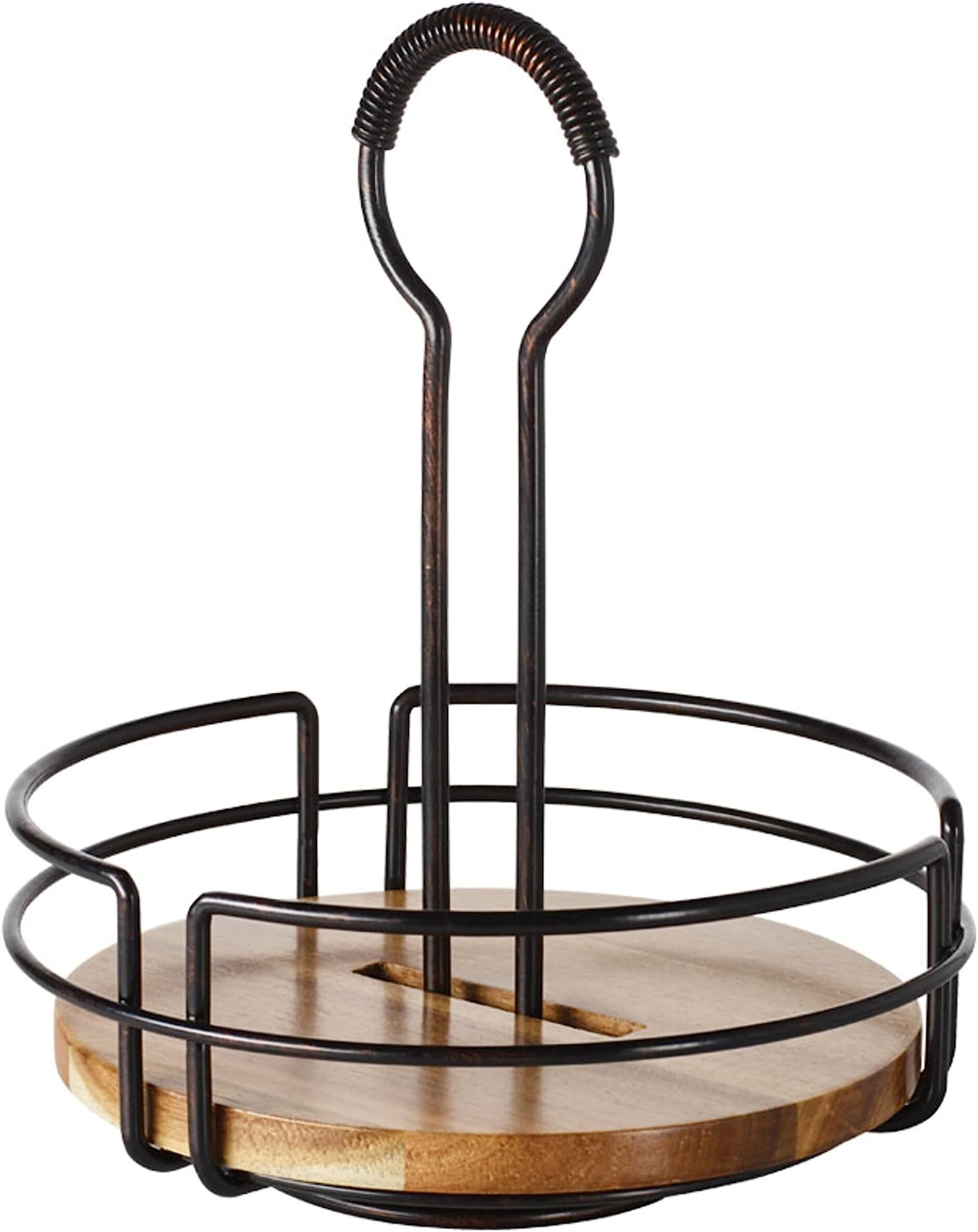 Gourmet Basics by Mikasa Hanover Condiment Caddy with Rotating Caddy Organizer Design, Acacia Wood Insert - Durable, BPA-Free, Heavy-Gauge Carbon Structured Steel for Condiment Storage