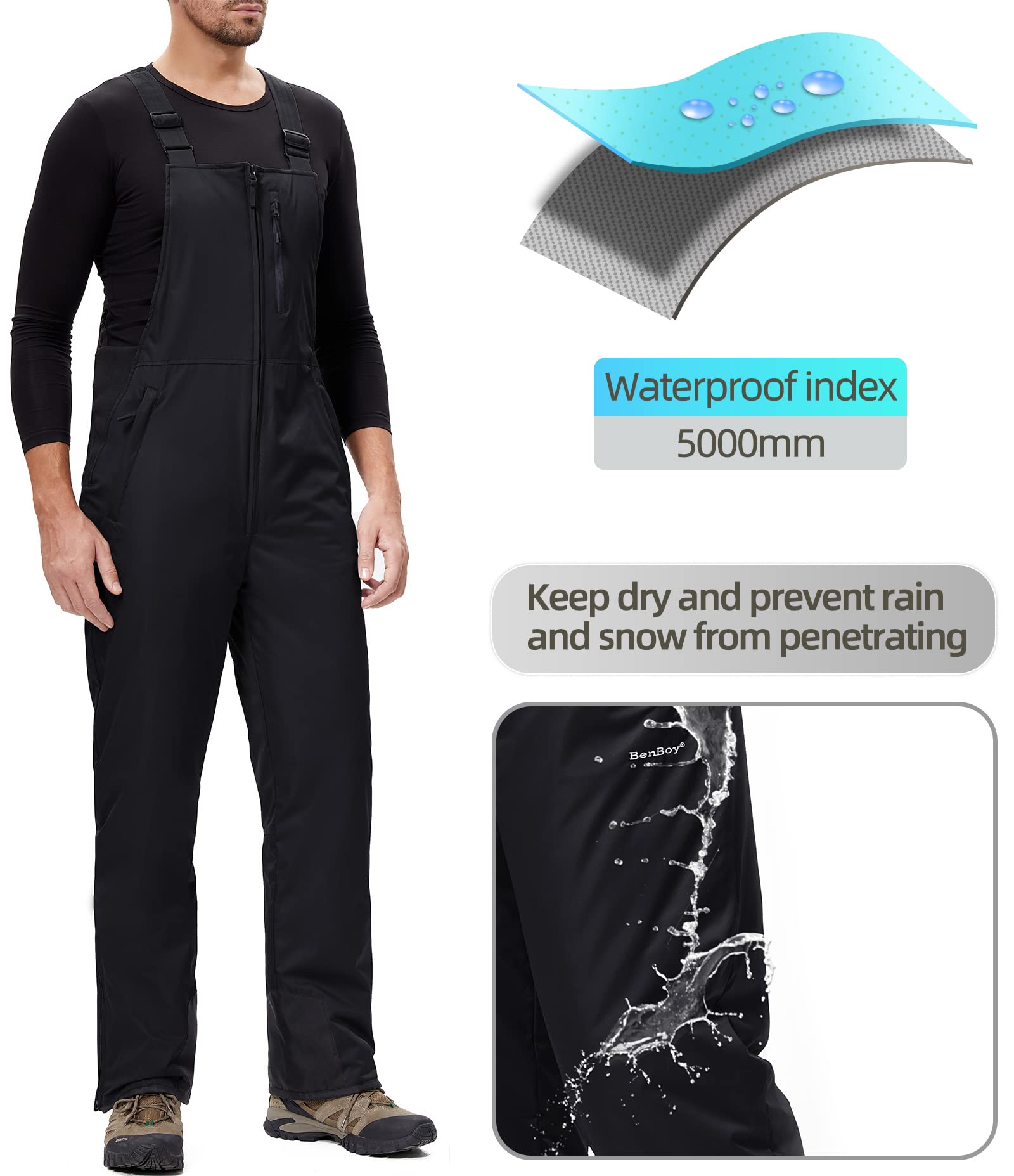 DAFENP Pantaloni Sci Uomo Inverno Salopette Neve Impermeabile Pantaloni Snowboard Isolata Antivento Caldo Pantaloni Softshell con Tracolla Regolabile e Tasche Multiple