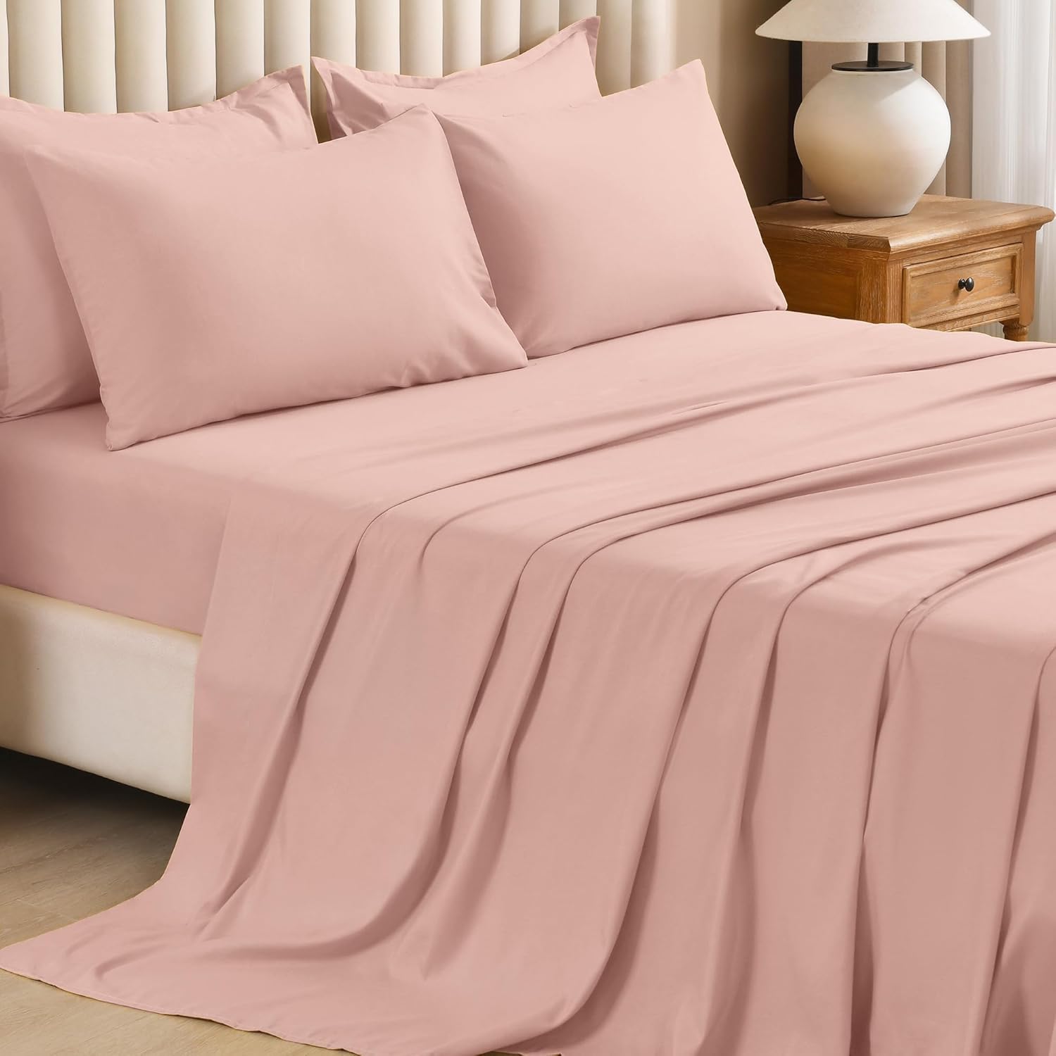 Litanika Comforter King Size Set Blush Pink - 7 Pieces Bed in a Bag King Bedding Comforter Sets, Plain Lightweight Bed Set with Comforter, Sheets, Pillowcases & Shams - Image 6