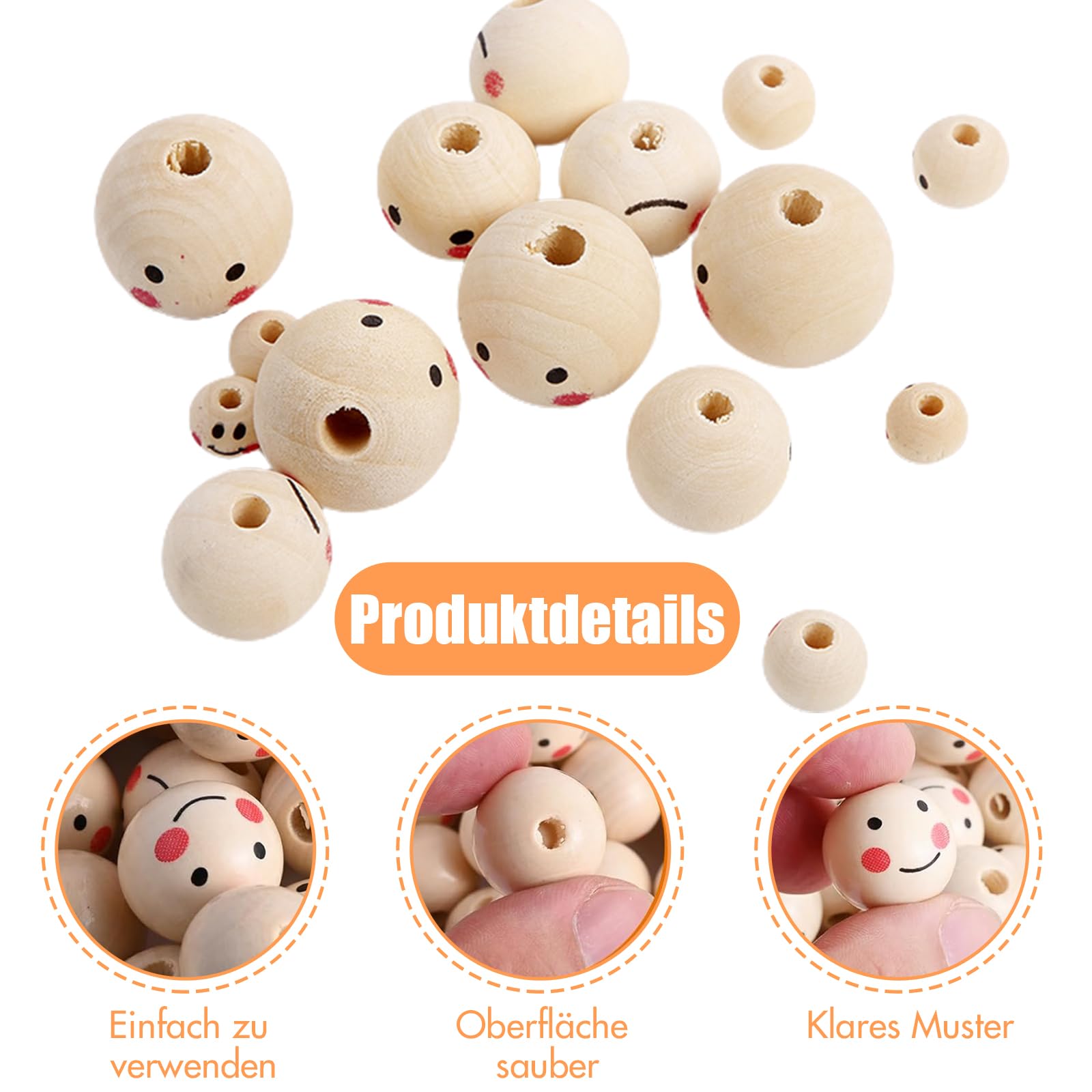 60 Stück Holzkugeln Mit Gesicht, 20mm – Niedliche Smiley-Perlen Für Sorgenwürmchen & DIY-Bastelarbeiten