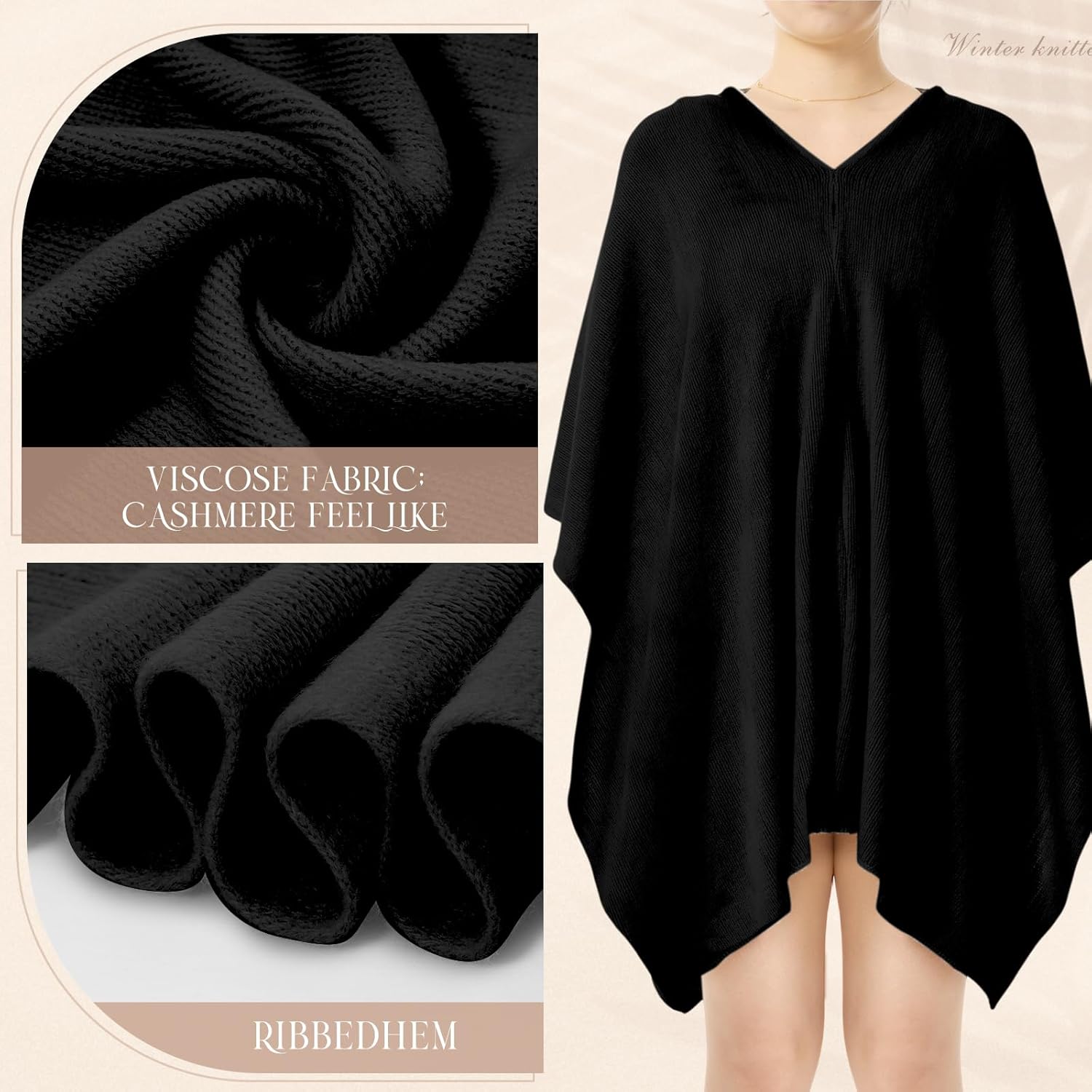 Hercicy Women Ponchos Sweater Solid Knit Versatile Lightweight Shawl Wrap Scarf Cape Poncho Accessories for Women - Image 3