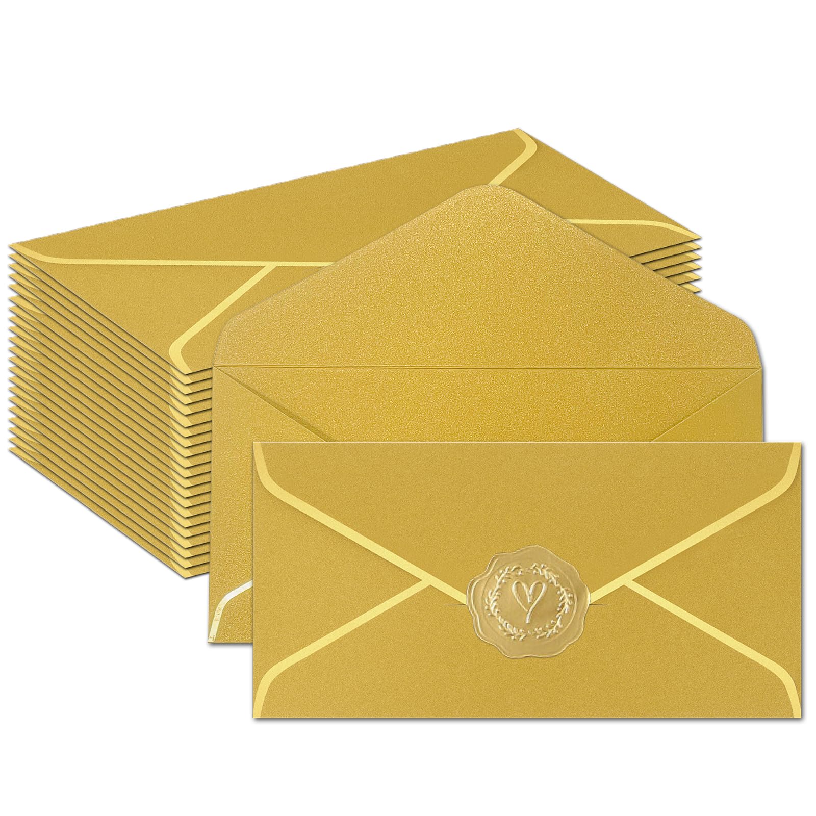 20 Pcs Invitation Envelopes,Gold Envelopes,Cash Envelopes,With Gold Stickers For Teacher's Day, Invitation，Greeting Cards，Letter Mailing(8.66 X 4.33