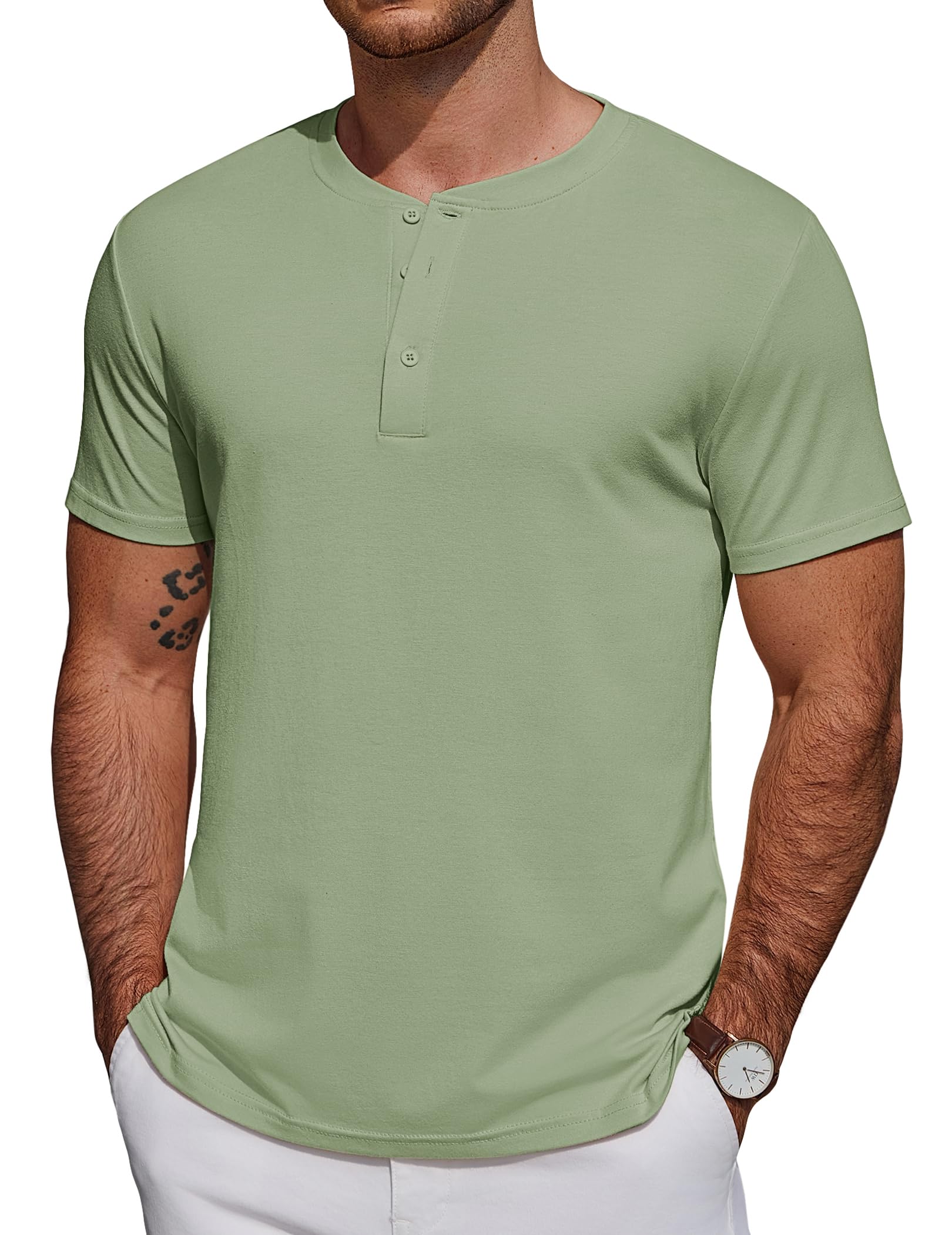 COOFANDY T Shirt Herren Henley Shirts Kurzarm Sommer Tshirt mit Knopfleiste Männer Casual Baumwolle Basic Tops