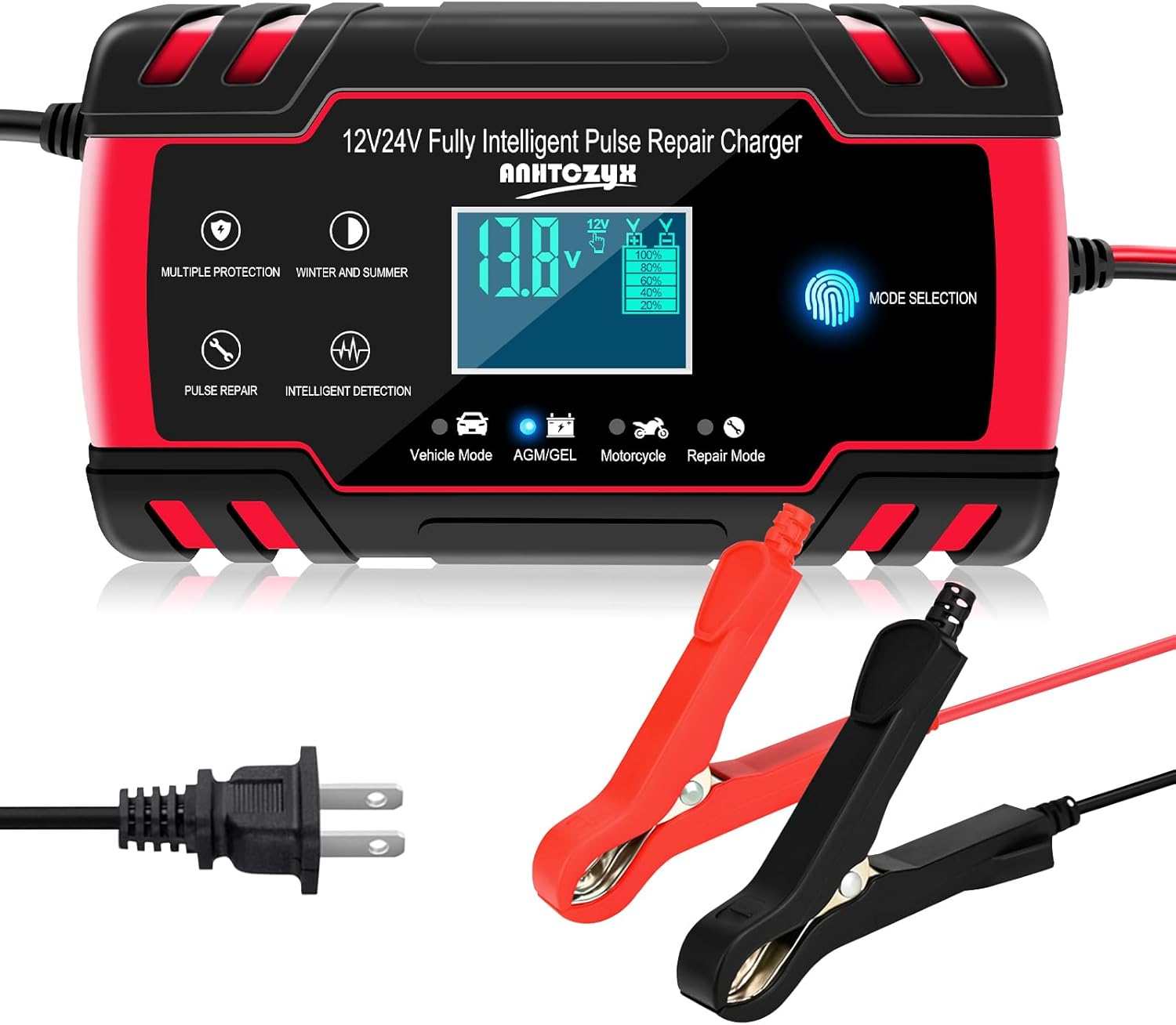 E-FAST 8A Battery Charger 12/24V Lead Acid Automatic Smart Car Battery Charger, Trickle & Pulse Repair, Automobile Battery Maintainer for Car Truck Motorcycle Lawn Mower Boat