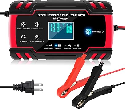E-FAST 8A Battery Charger 12/24V Lead Acid Automatic Smart Car Battery Charger, Trickle & Pulse Repair, Automobile Battery Maintainer for Car Truck Motorcycle Lawn Mower Boat