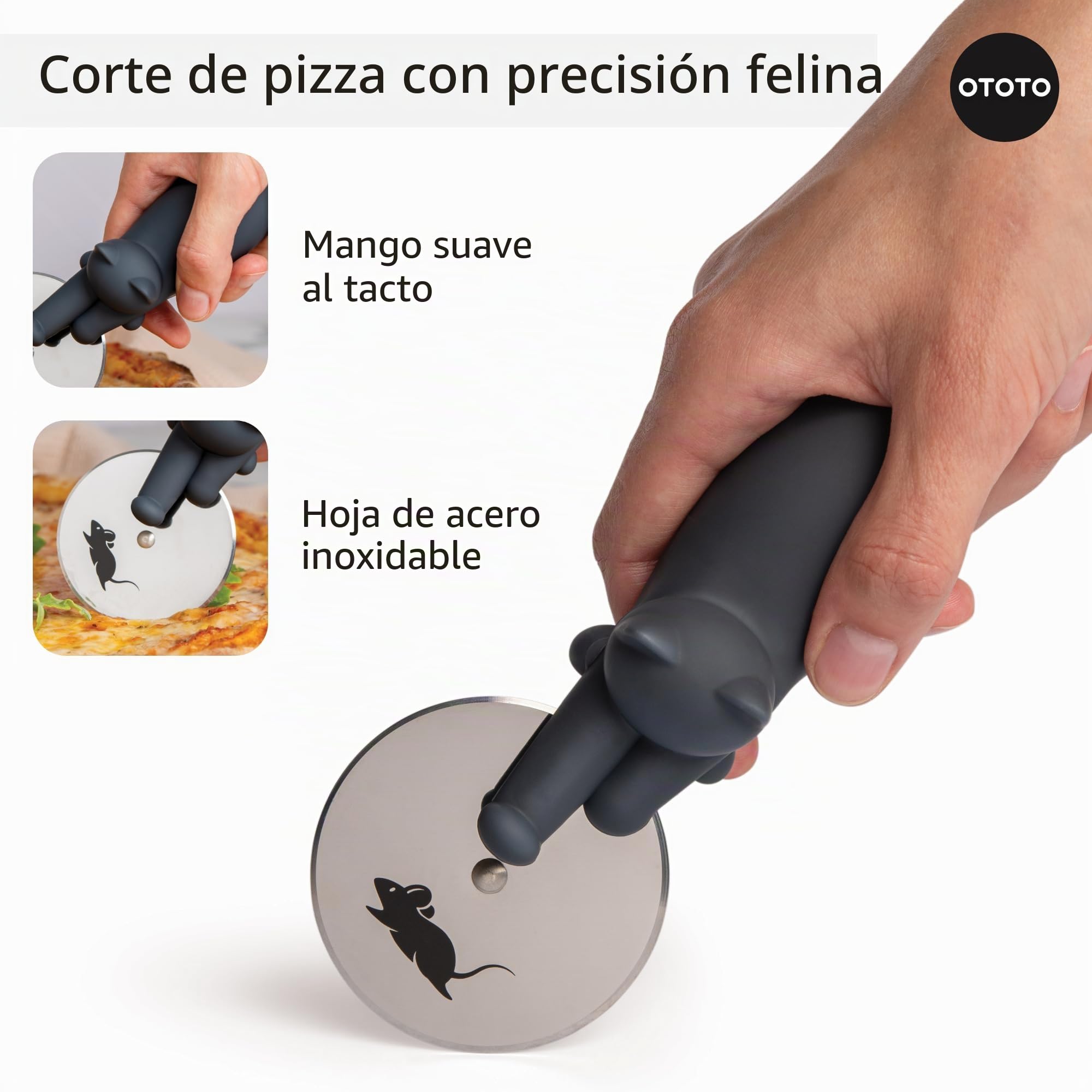 OTOTO Kitty Cut Cortador de pizza – Cortadores de pizza de acero inoxidable – Gadgets de cocina divertidos y regalos de cocina, regalo de gato para mujeres amantes de los gatos