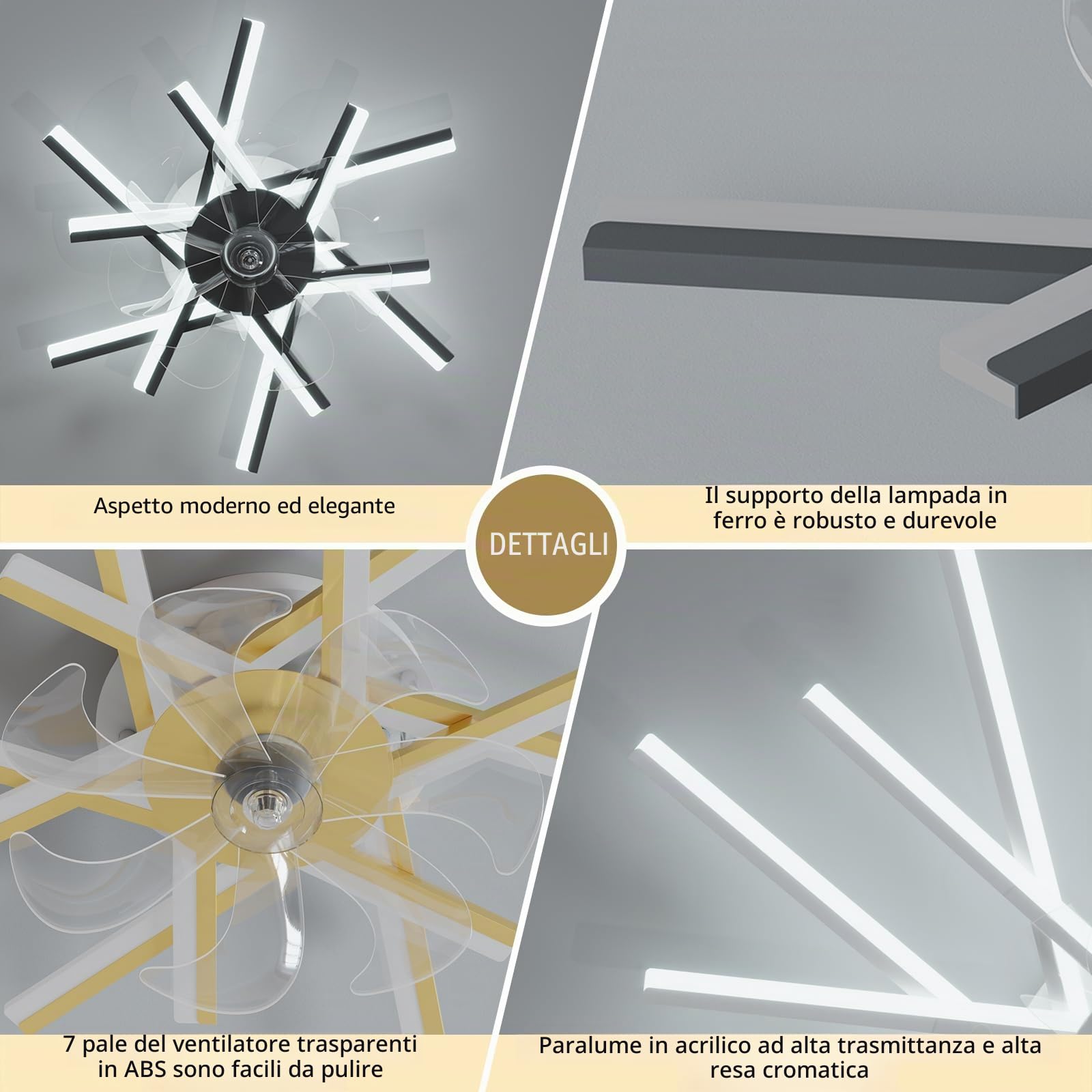 Lampadario Con Ventilatore Da Soffitto Memoria Dimmerabile LED Soggiorno Ventilatore Da Soffitto Con Luce 6 Velocità Reversibile Plafoniera Con Ventilatore Con Telecomando E APP-White||100CM
