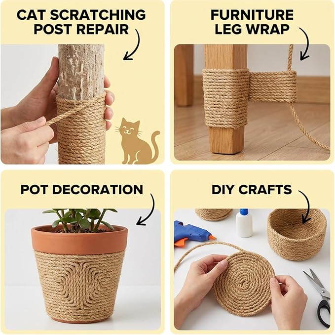 Cuerda de Sisal Natural para Rascador de Gatos 50M miniatura 4