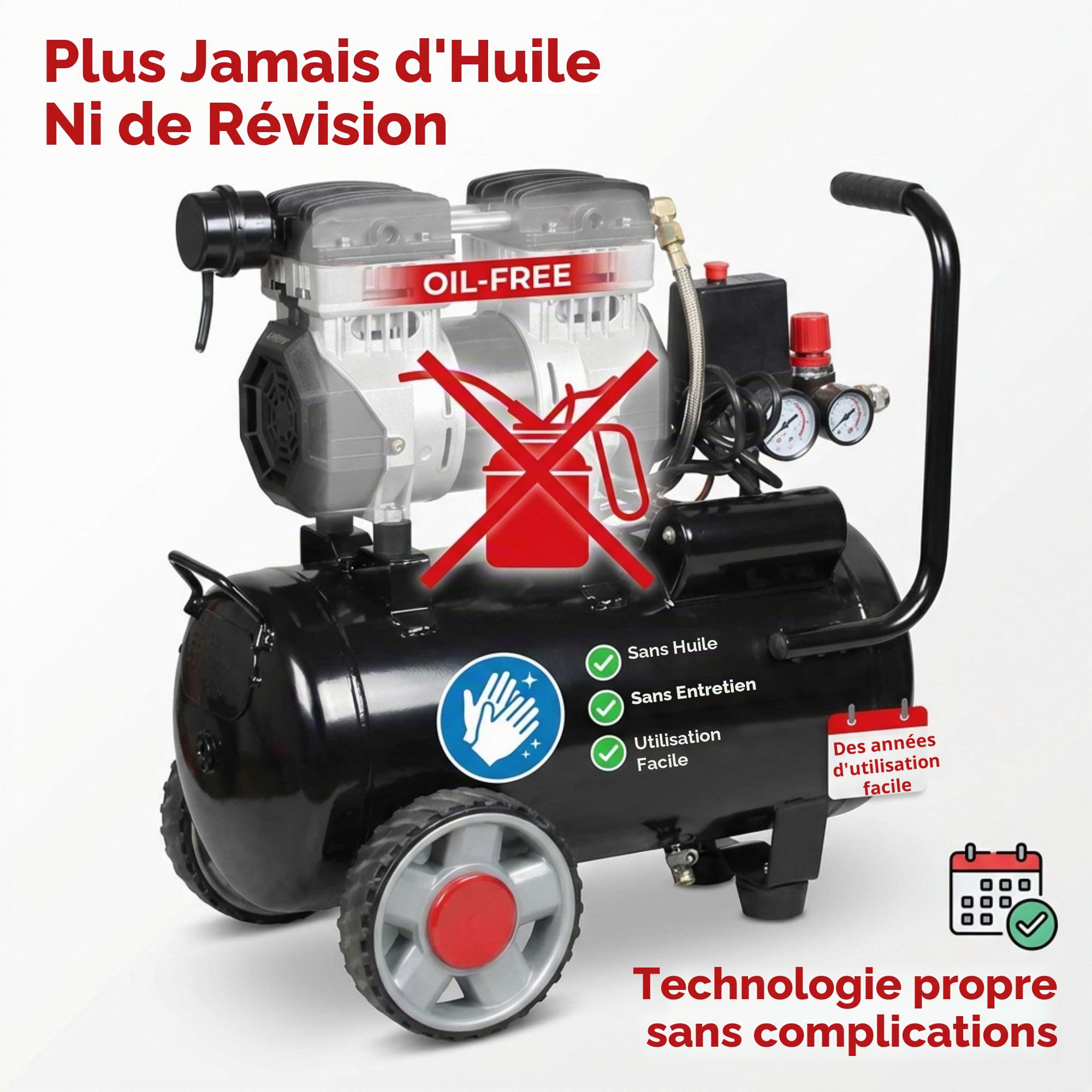 CEVIK PRO - CA-PRO25SILENC - Compresseur d’Air Silencieux - 59 dB - 25L - 1.5HP - Max 8 Bar - 150 l/min - Sans Huile - Deux Sorties d’Air - Compact Portable - Compresseur Peinture Outils Pneumatiques