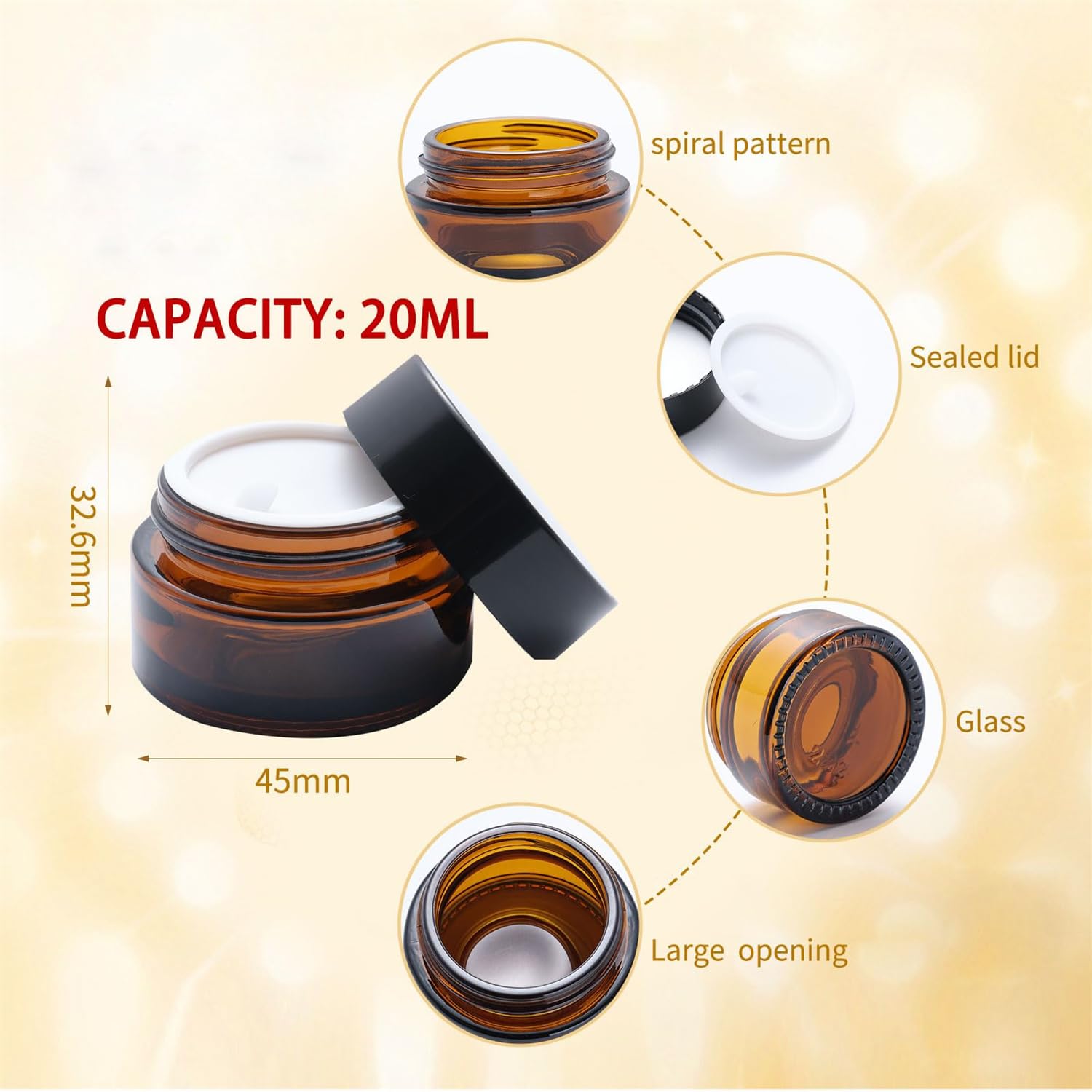Lot de 15 pots à pommade en verre ambré de 20 ml - Petite boîte avec couvercle - Pour le remplissage de cosmétiques, lotions, crèmes