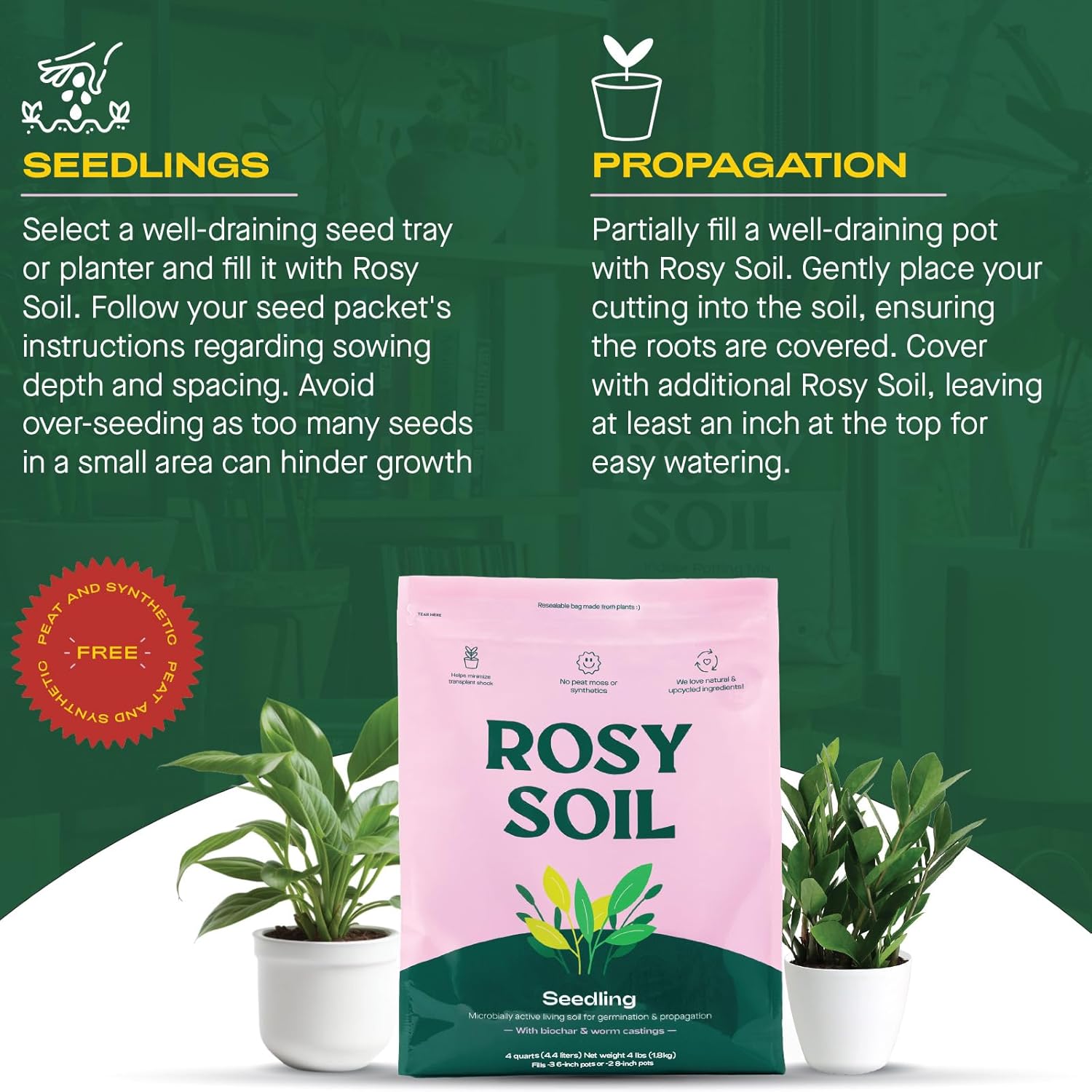 Seedling Seed Starter Soil Mix (4 qts) + Indoor Potting Soil (4 qts) - Peat Free - Potting Seed Starting Mix - Potting Soil Mix for Indoor Plants