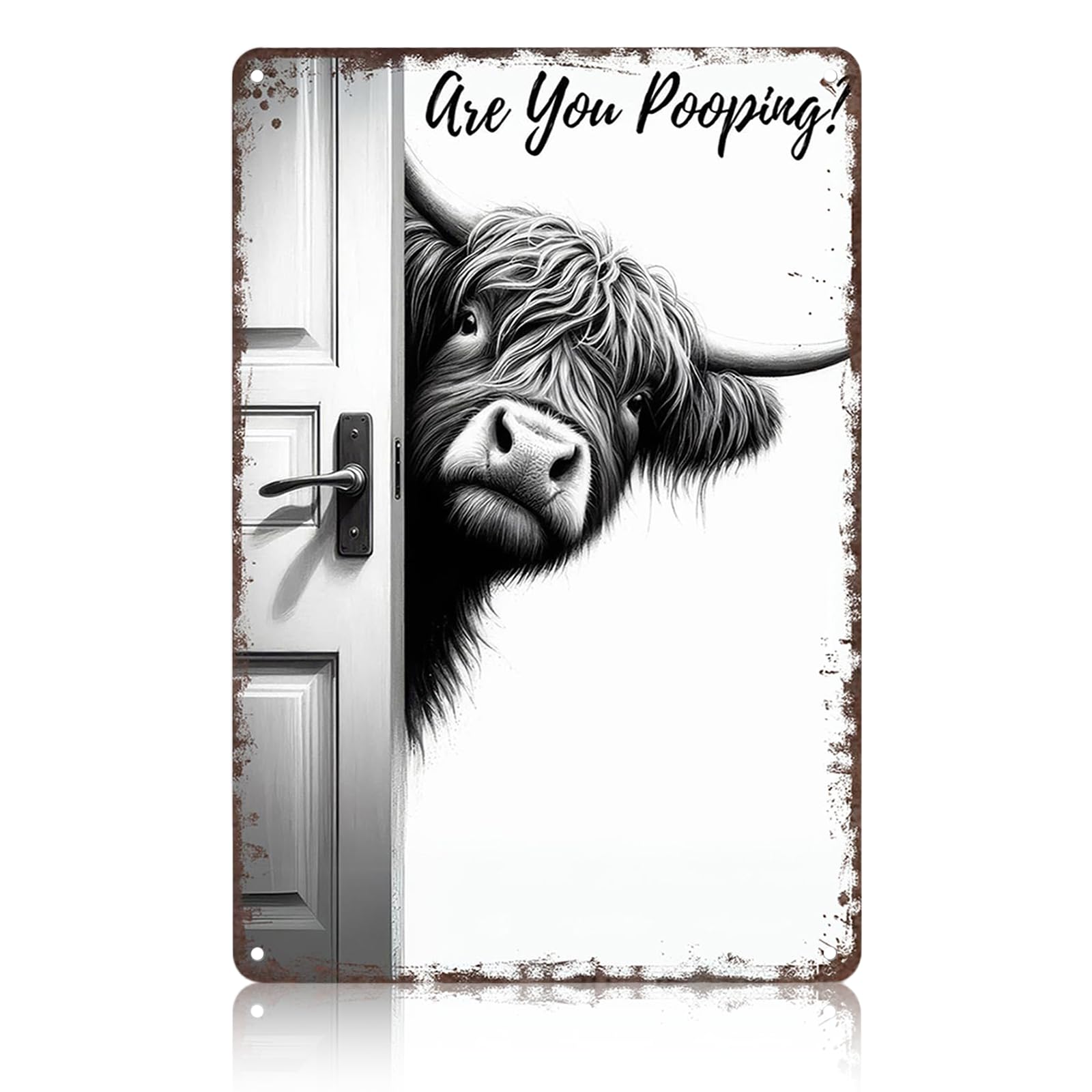 Vintage Are You Pooping Highland Cow Sign, Practical Highland Cow Bathroom Accessories Metal Tin Sign, 7.87×11.81 Inch, Bathroom Toilet Wall Decor for Highland Cow Fans Greeting Card