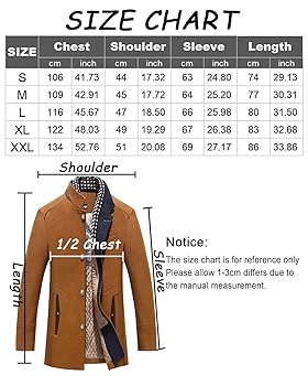 KTWOLEN Men's Wool Coat Mid-Length Trench Coat Stand Collar