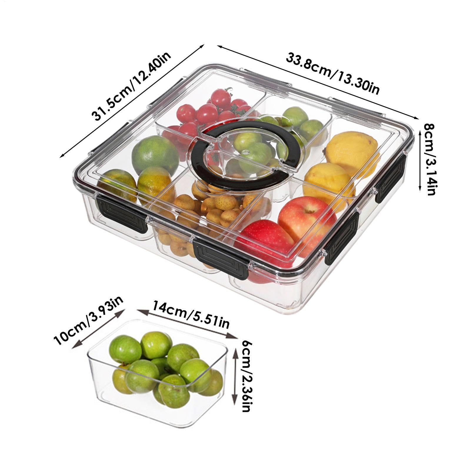 di frutta – Contenitore per salumi da 33,8 x 31,5 x 8 cm, vassoio diviso | conservazione ermetica, portatile, grande per aperitivi, organizer quadrato trasparente con 6 scomparti