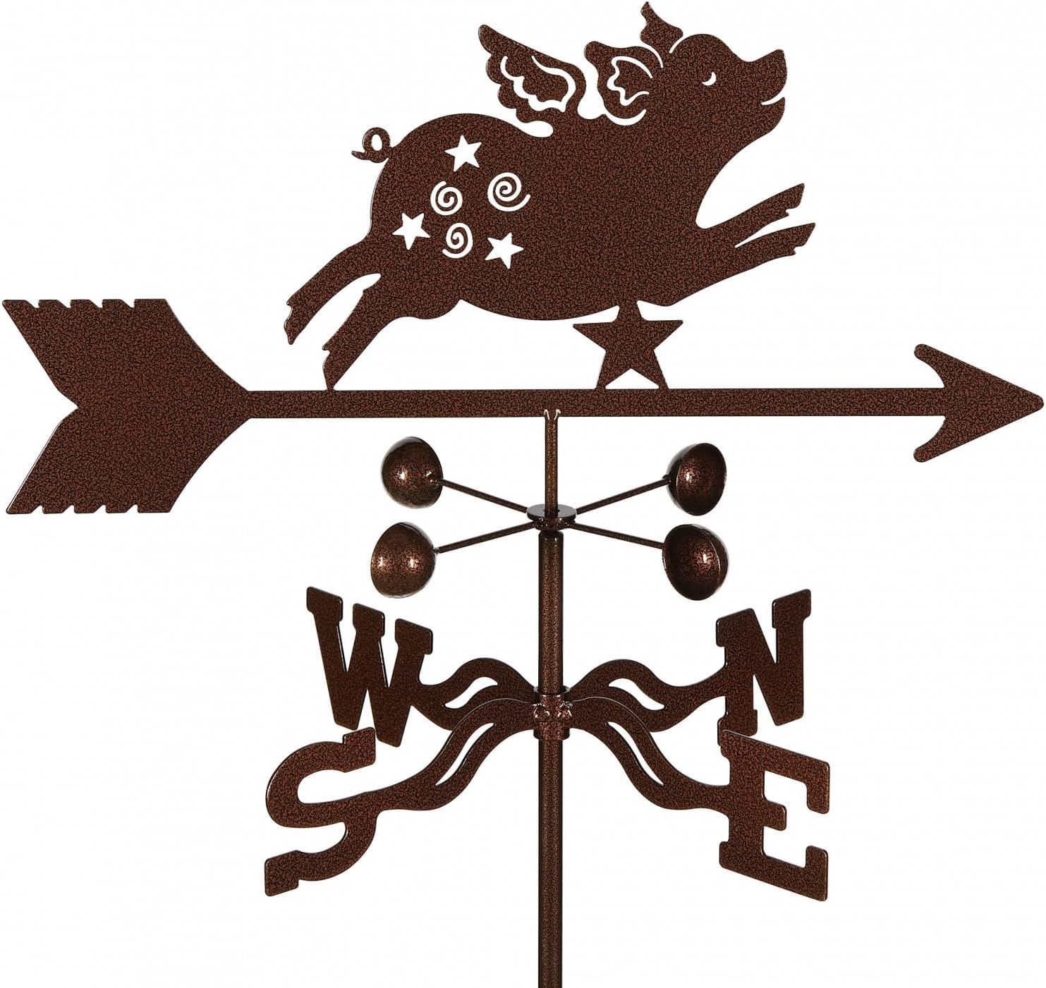 EZ Vane Flying Pig Weathervane — Garden Mount, Wind Cups, Antique Copper Finish, Steel with Durable Triple Powder Coating, Handcrafted in USA