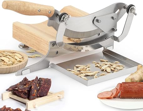 Small Household Slicer, Traditional Chinese Medicine Guillotine Knife, Manual Radiused Biltong Slicer with Stainless Steel Tray, Astragalus and