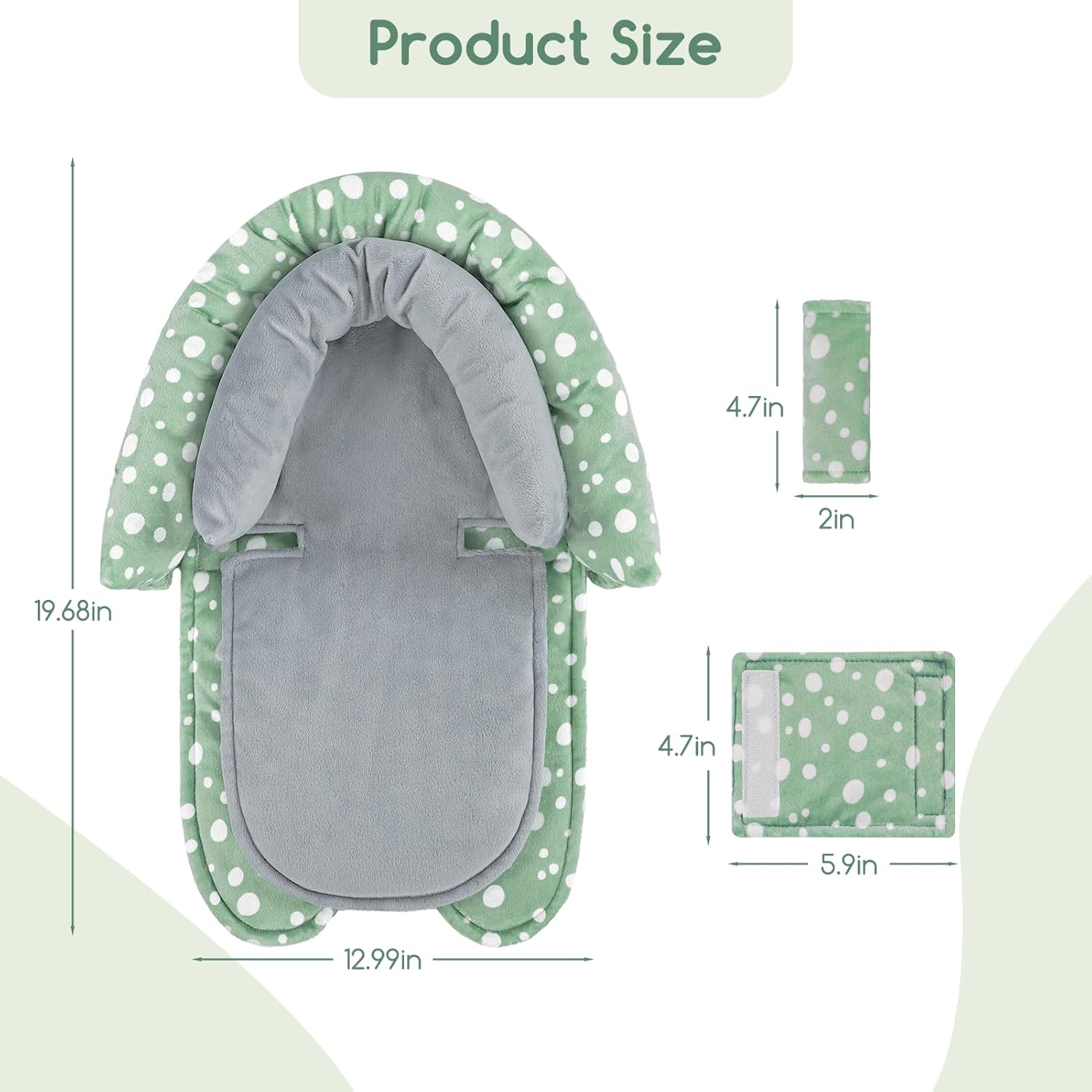 Baby Car Seat Head Support for Newborn, GFU 2 in 1 Infant Car Seat Head Body Support with Strap Pads, Soft Stroller Cushion Pillow Insert for Girls and Boys, Fits for Stroller, Swing, Green green dot image 6 of 7 B0DWHCZ1R5