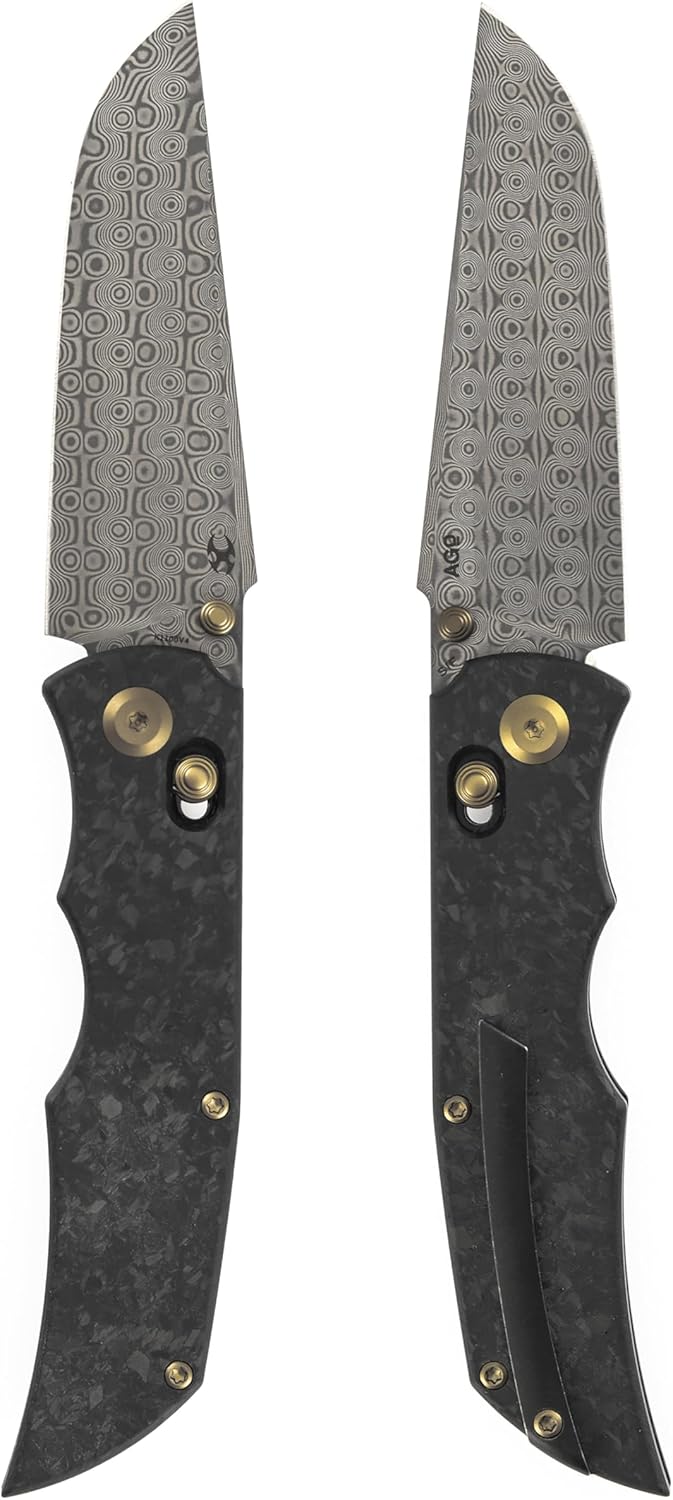 KANSEPT SIF Pocket Knife, 3.76" Damascus Blade with Gold Thumb Stud, Manual Opening Folding Men Women EDC, Shred Carbon Fiber Handle, Clip for Outdoor Camping Hiking K1100V4