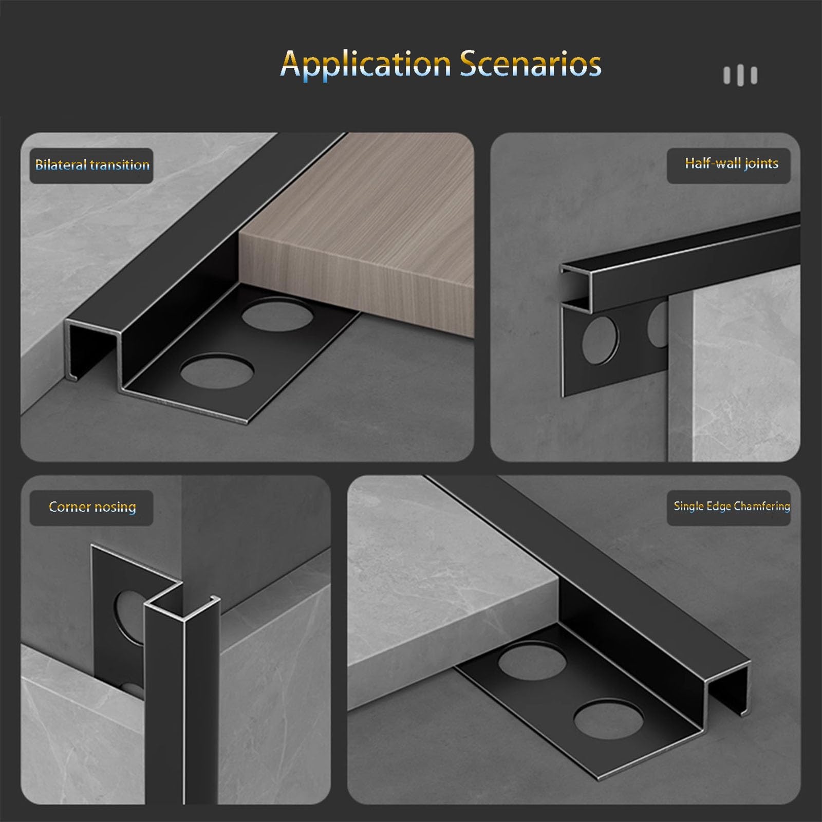 Perfil Angular De Aluminio para Remate De Baldosas, 90 Cm* 3 Piezas Perfil Angular DecorativoRegleta para Remate De Baldosas En Suelos Y Paredes Perfil Protector(Matte Black,10mmx10mmx0.9m)