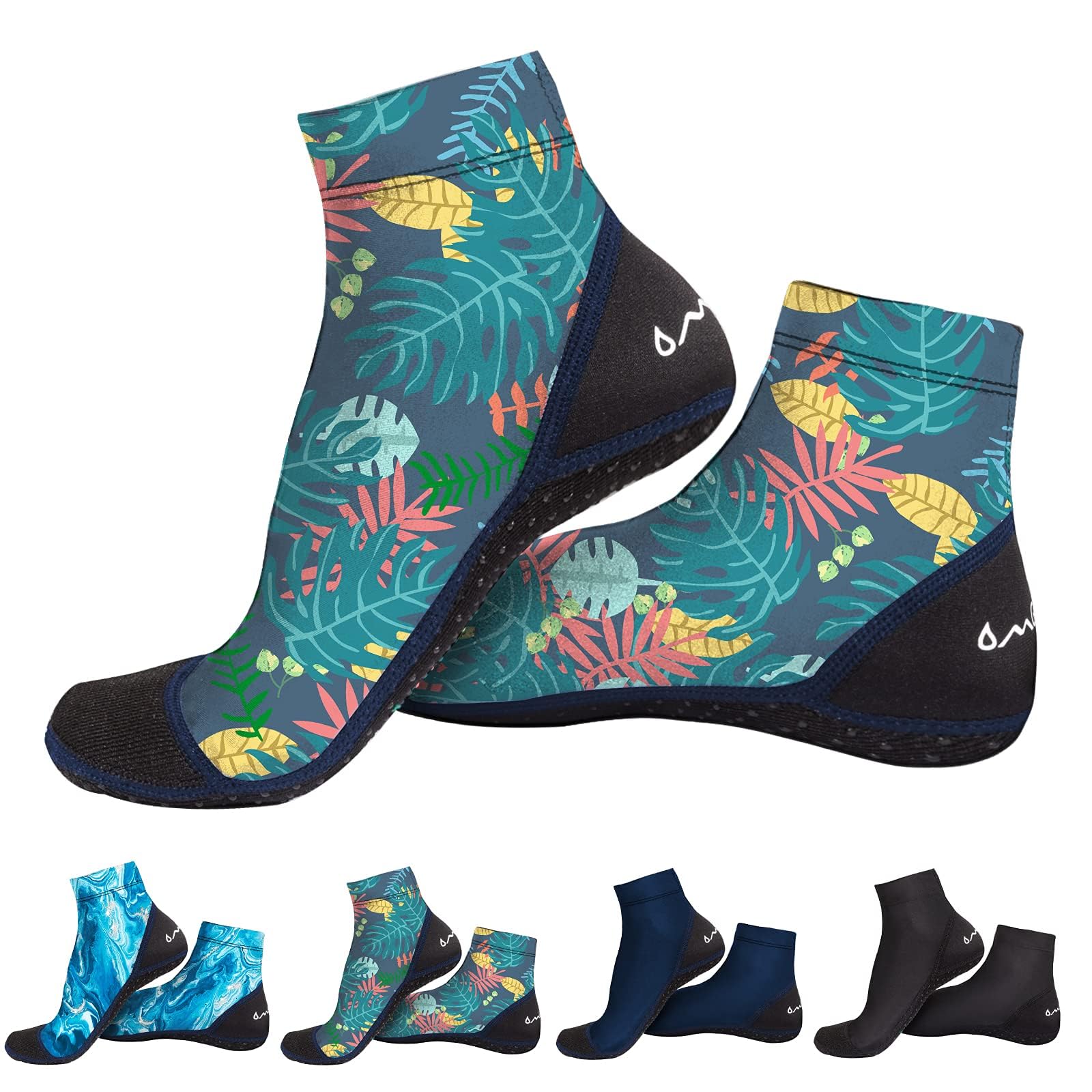 OMGear Water Socks Sand Proof Hosiery Quick Dry Swim Dive Socks for Sand Soccer Beach Volleyball(Leaf,XS)