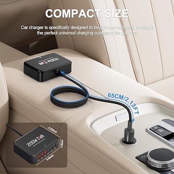 Multi Ports USB Laptop Car Charger, Fast Charge 200w PD3.0 Adapter Compatible with MacBook pro/Lenovo Thinkpad/Dell inspiron/Surface Pro/HP, Cell Phones Tablets and Other USB Devices