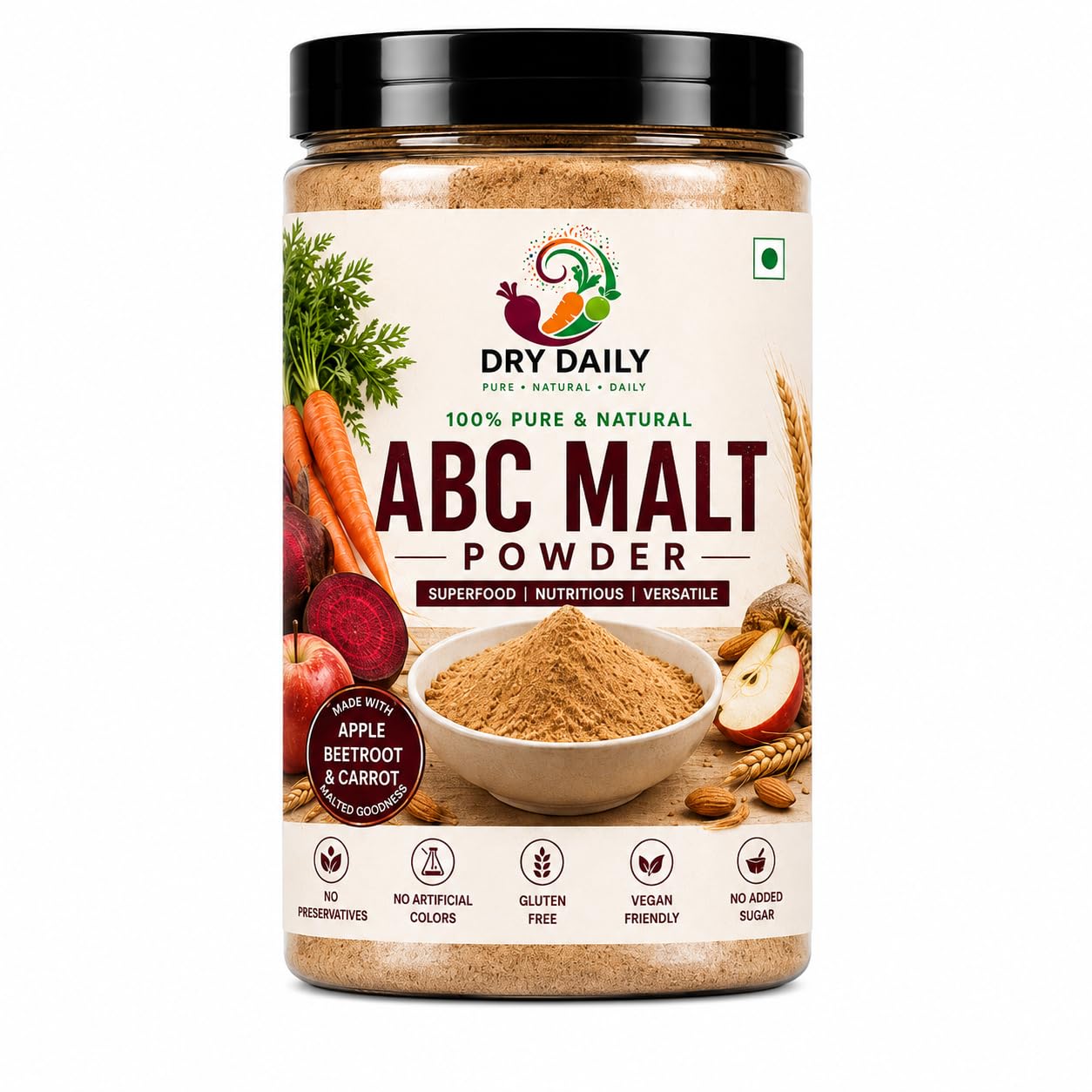 DRY DAILY ABC Malt Powder 200g | Natural Nutrition Malt Drink Mix for Kids & Adults | Healthy Breakfast Drink Mix | Tasty Milk Mix with Grains & Nuts | Daily Energy & Nutrition-image-15