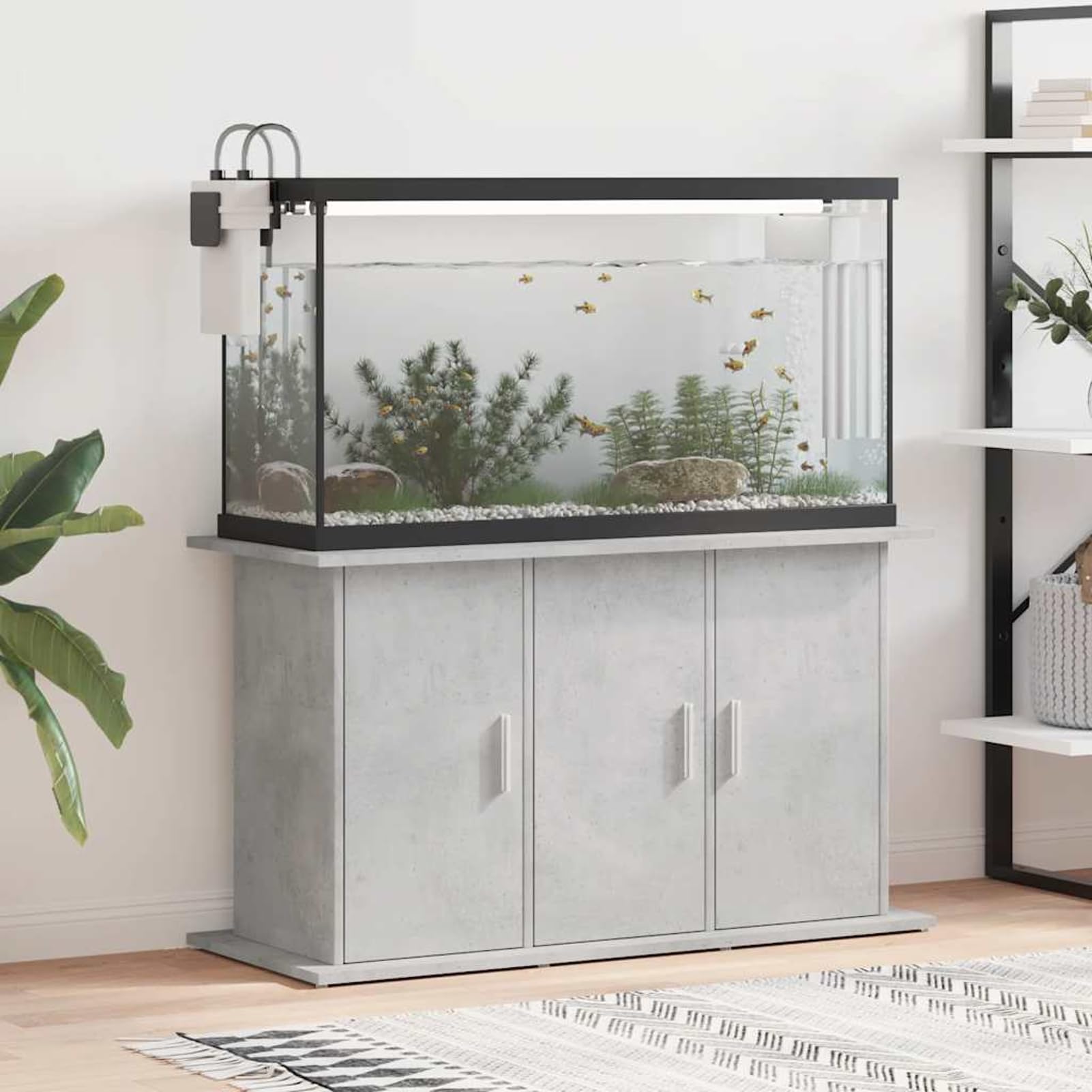 Gecheer Fish Tank Stand with Storage Cabinet, 101x41x58cm Engineered Wood Aquarium Stand, Concrete Grey, Stable Display Rack for Ornamental Fish and Aquatic Plants 833635
