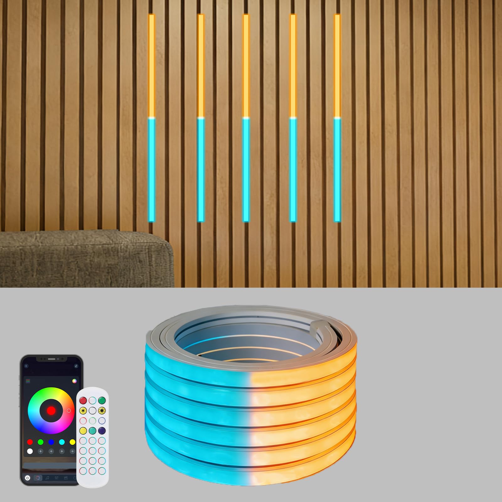 RGB LED für Akustikpaneele,6 Stück 100cm RGB LED Strip APP Steuerung | 12×12mm Flexible LED mit Fernbedienung, Eingebetteter LED für Schlafzimmer,Akustikpaneele