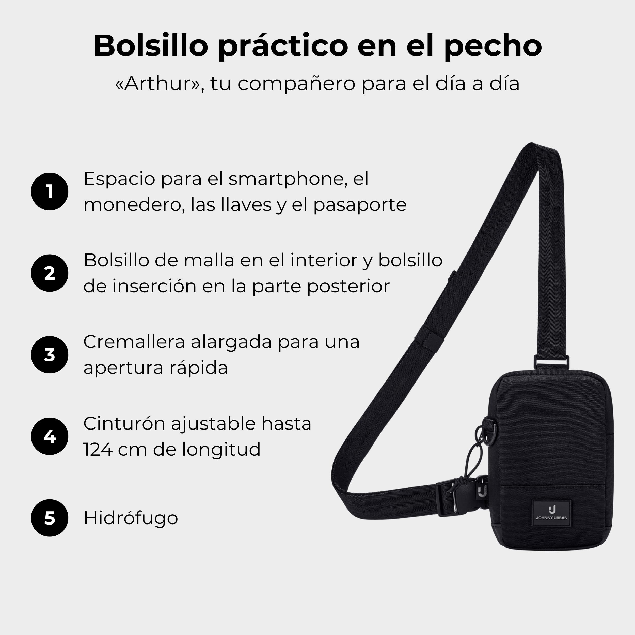 Johnny Urban Sling Bag Señoras Hombres - Arthur - Crossbody Bolso de Pecho para Ocio, Viaje, Senderismo, Festival - Compartimento para Móvil, Llaves, Cartera - Repelente al Agua