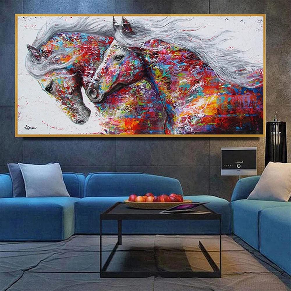 Diamond Painting Couple Cheval, Grand Diamant Peinture 100x200 cm, Broderie Diamant Point De Croix Adults Kit Complet Accessoires, Perle Diamant a Coller, Décor à la Maison/Salon/Chambre/Bureau