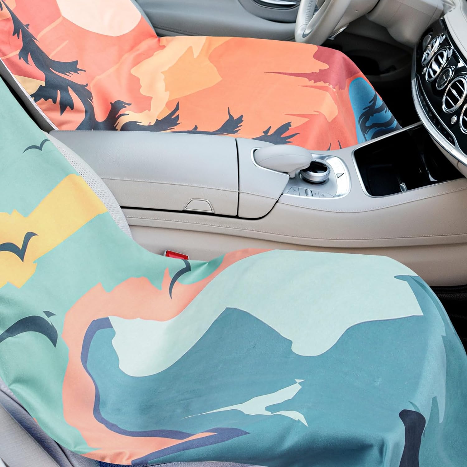 4 Pack Car Seat Towel Covers with Storage Bag 63 x 32 Inch Athletic Running Towel Seat Sweat Washable Non Slip Cover Gift for Car Outdoor Sport Activities (Landscape)