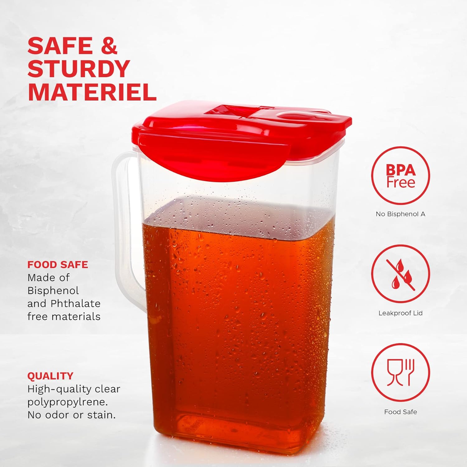 Red 50 Oz. Plastic Pitcher Set of 2 | Fridge Door Jug with Lid | Airtight Iced Tea Container - Image 6