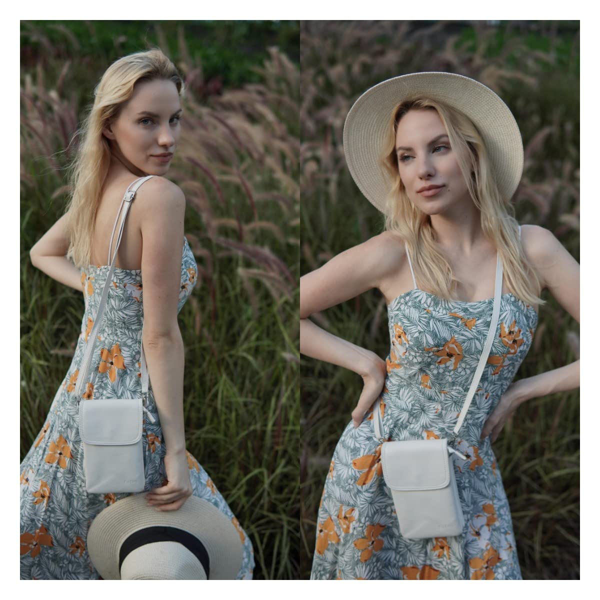 befen Echtleder Handytasche zum Umhängen, Handy Umhängetasche Damen Klein, Handtasche mit Geldbörse zum Umhängen Leder, Crossbody Bag Damen mit Verstellbarer Riemen und Schlüsselanhänger