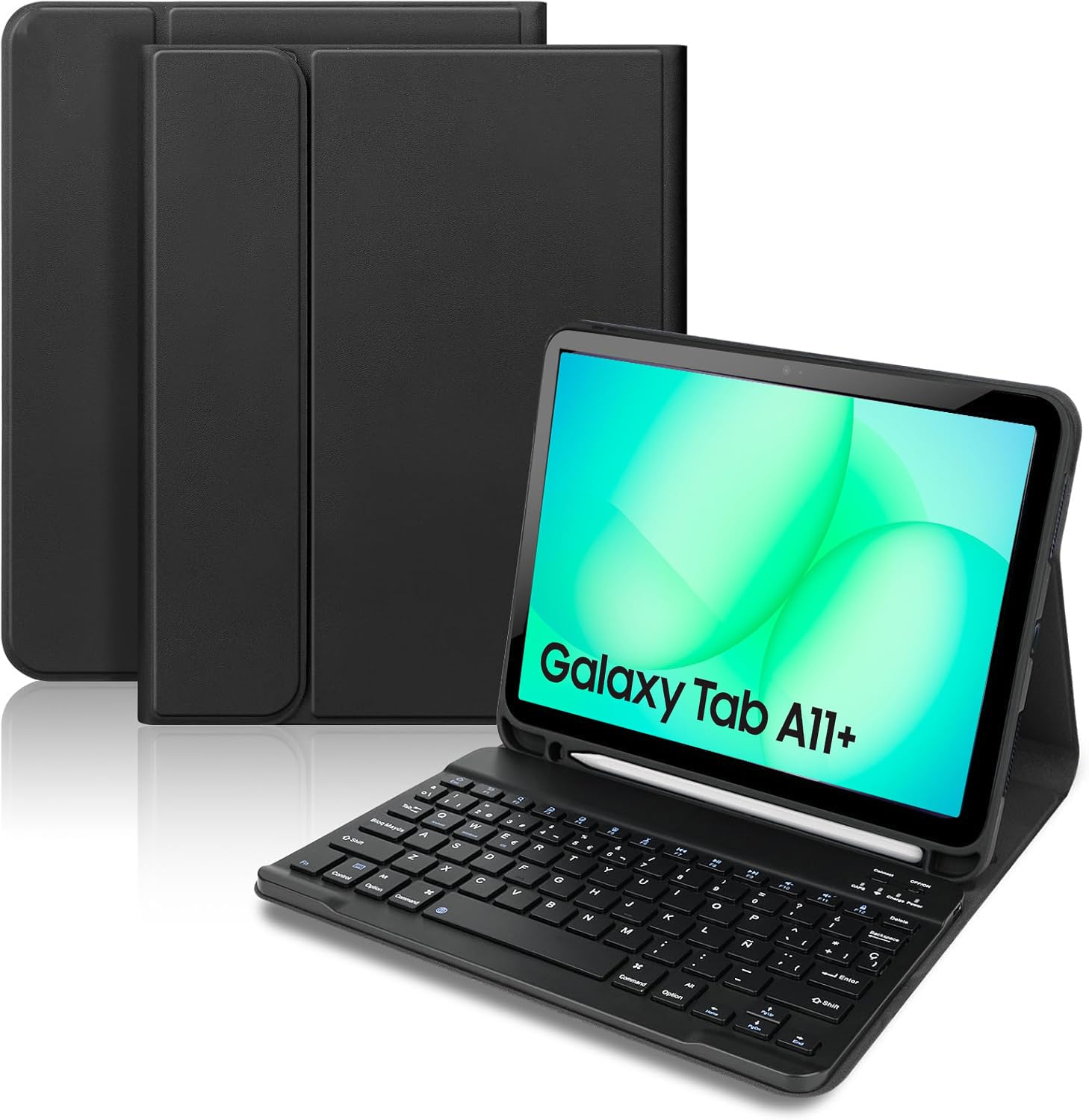 Funda con Teclado para Samsung Galaxy Tab A9+/A11+ 11 Pulgadas 2023/2025, [Español] Teclado Tablet Galaxy A11+ Funda Protectora, Desmontable Portalápices Teclado para Tablet Samsung A11 Plus (Negro)