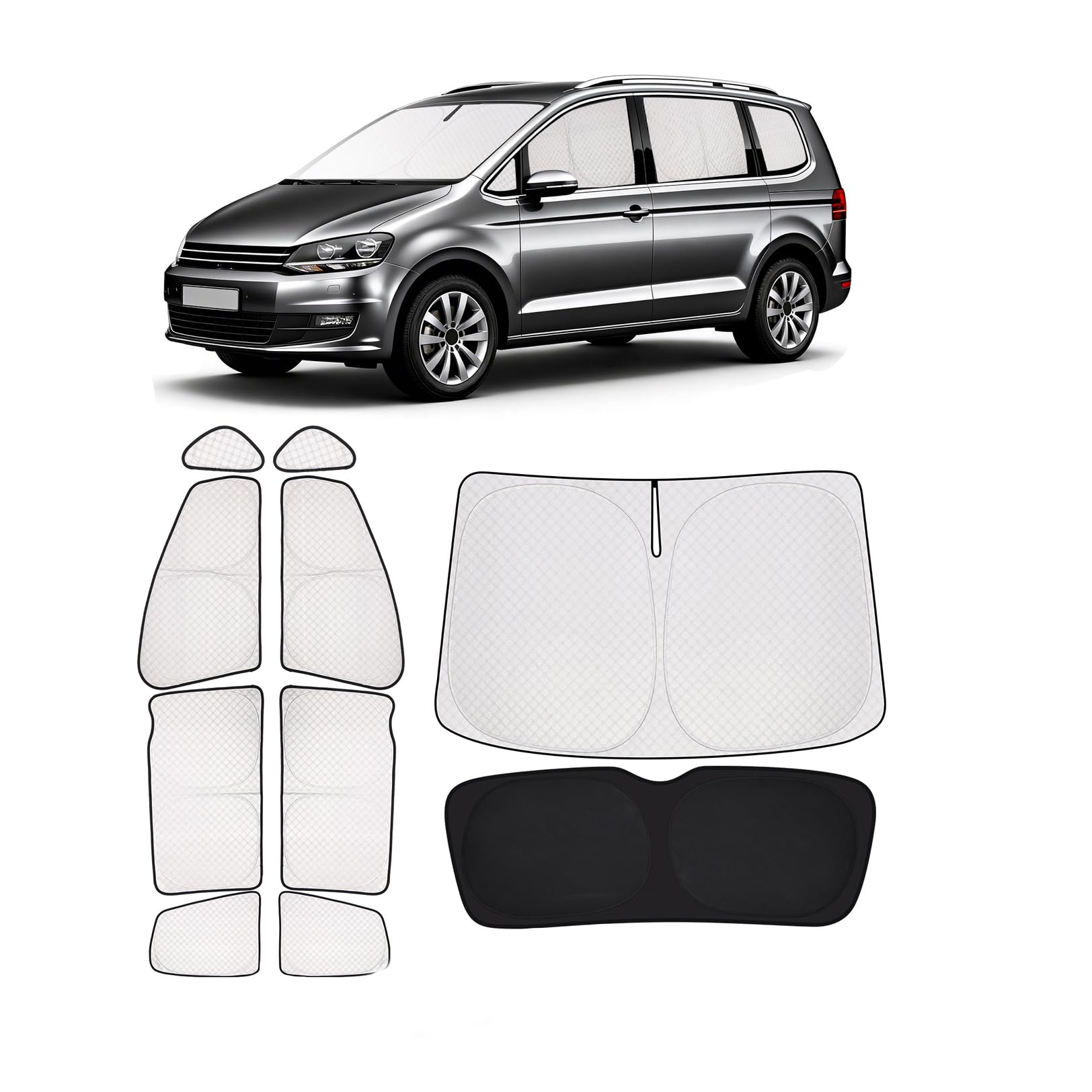 Parasol para VW Sharan 2010-2020 Parabrisas Ventanas Laterales y Trasera | YGYQZ, 100 % Opacidad, Ajuste Perfecto, Tejido de 6 Capas Reforzado, Efecto Refrescante, Protección UV, Privacidad Total